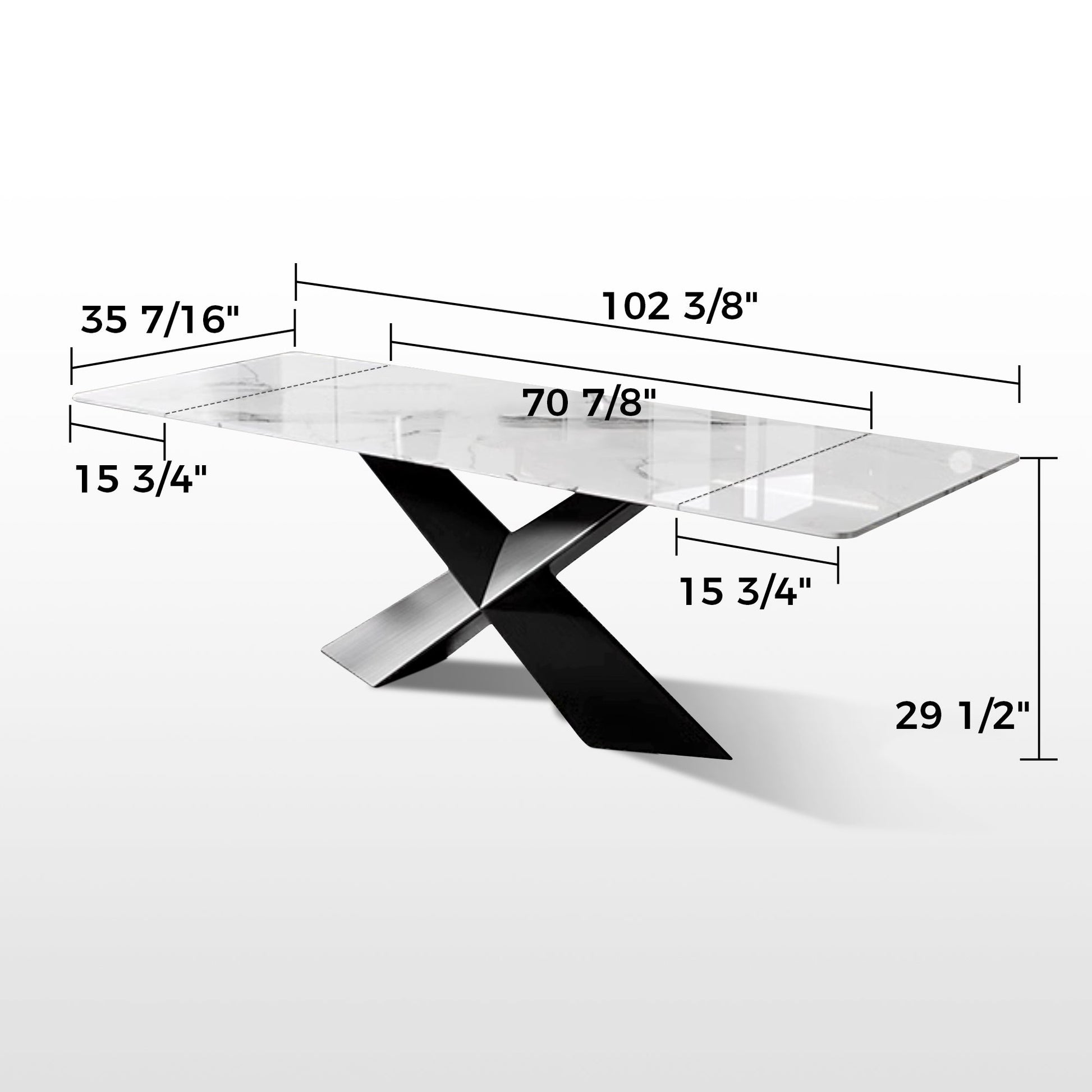 102" Extendable Dining Table with Slate Tabletop, White