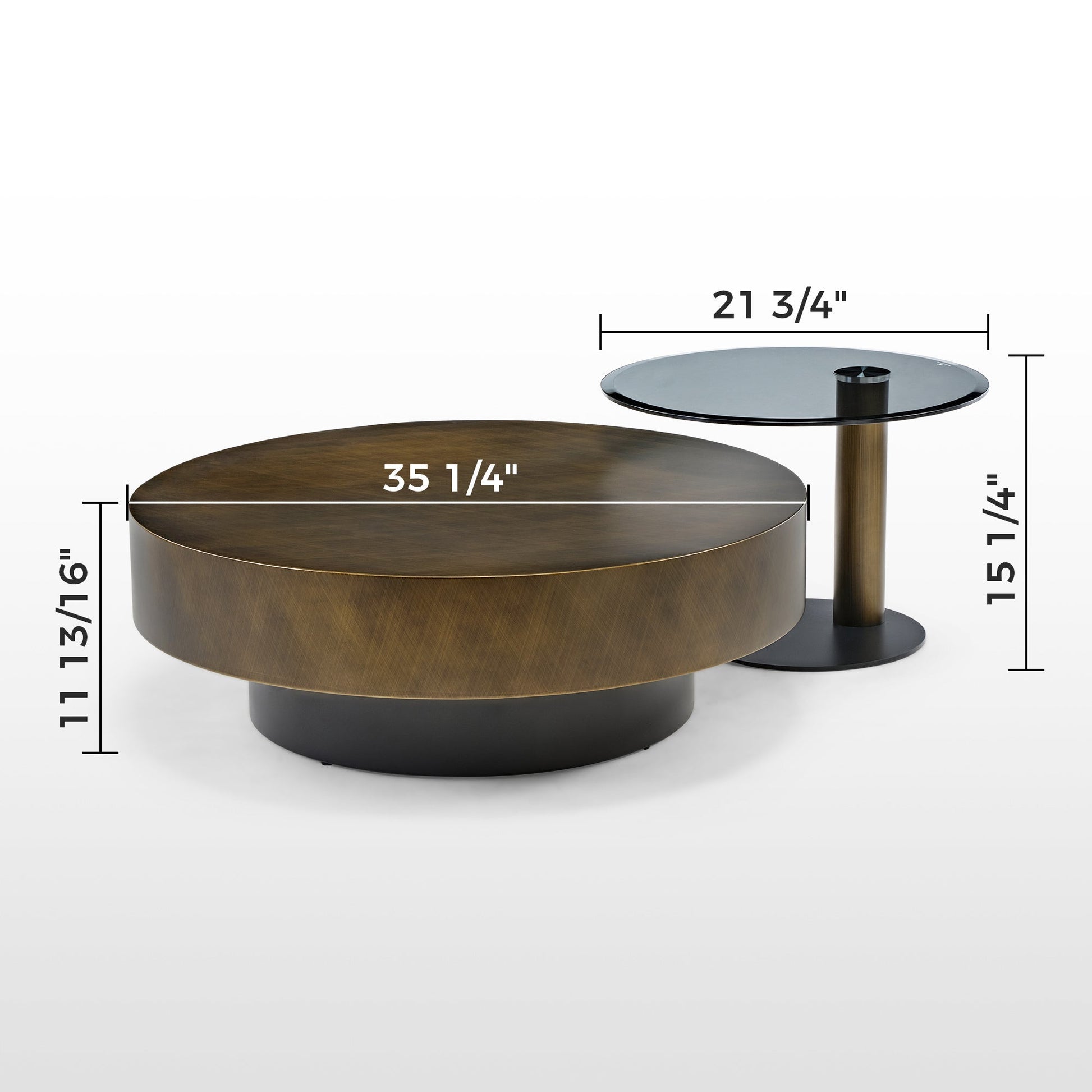 35" Brown Coffee Table with Glass Side Table