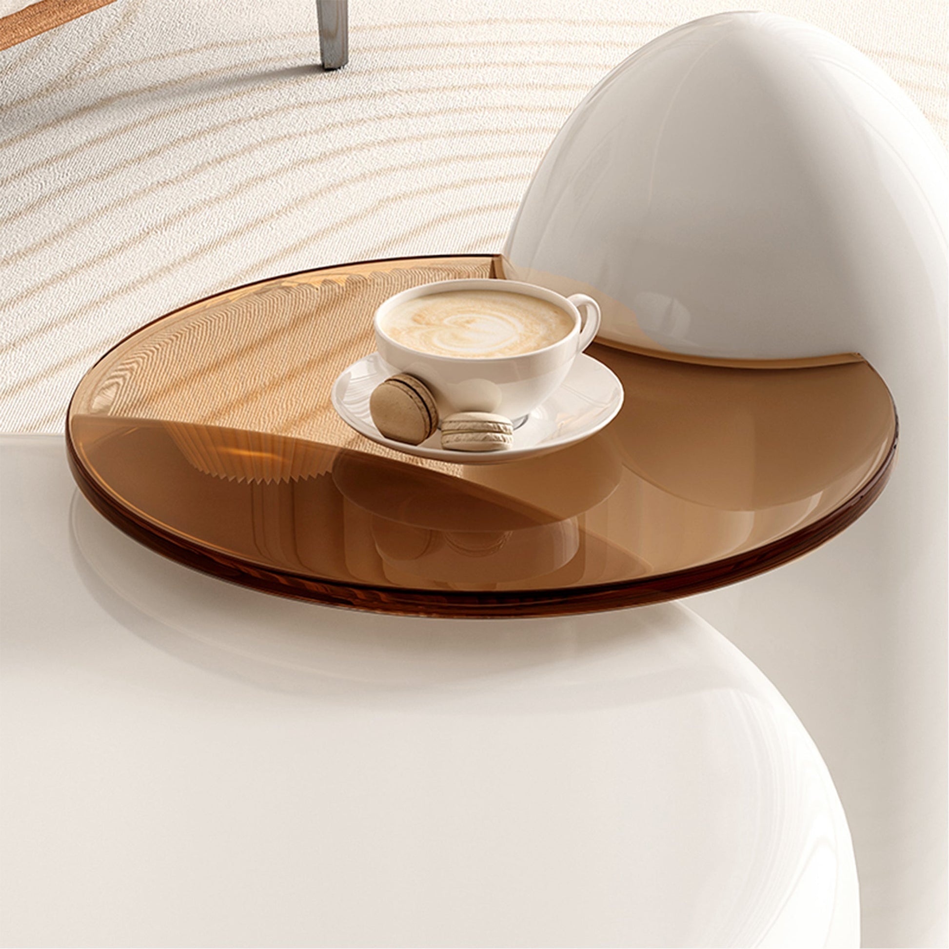 33" White Cat Claw Round Coffee Table With Penguin Side Table Set
