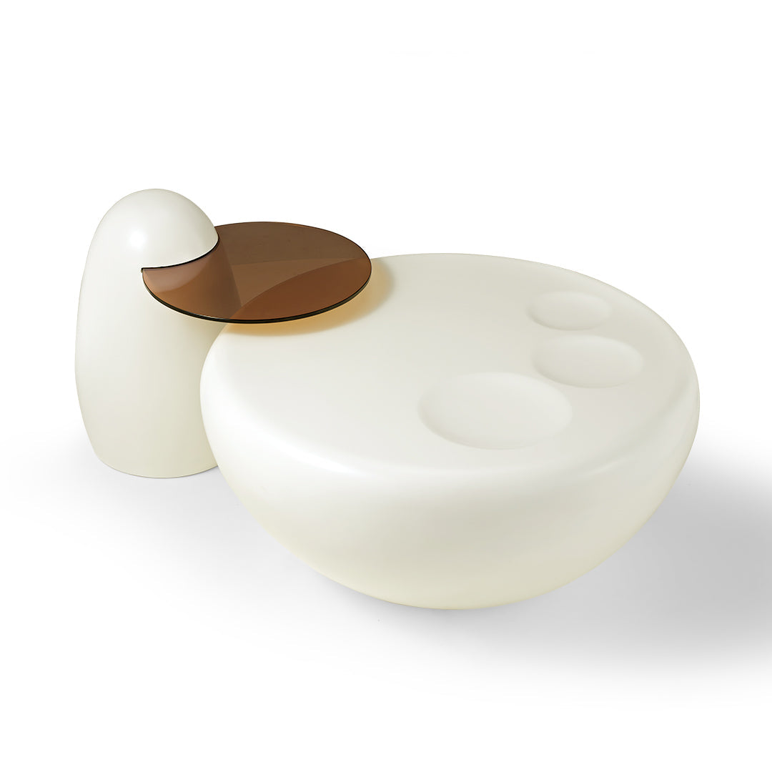 33" White Cat Claw Round Coffee Table With Penguin Side Table Set