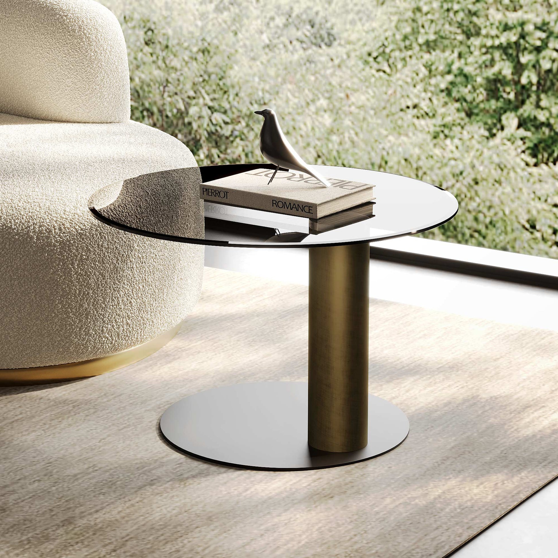 35" Brown Coffee Table with Glass Side Table