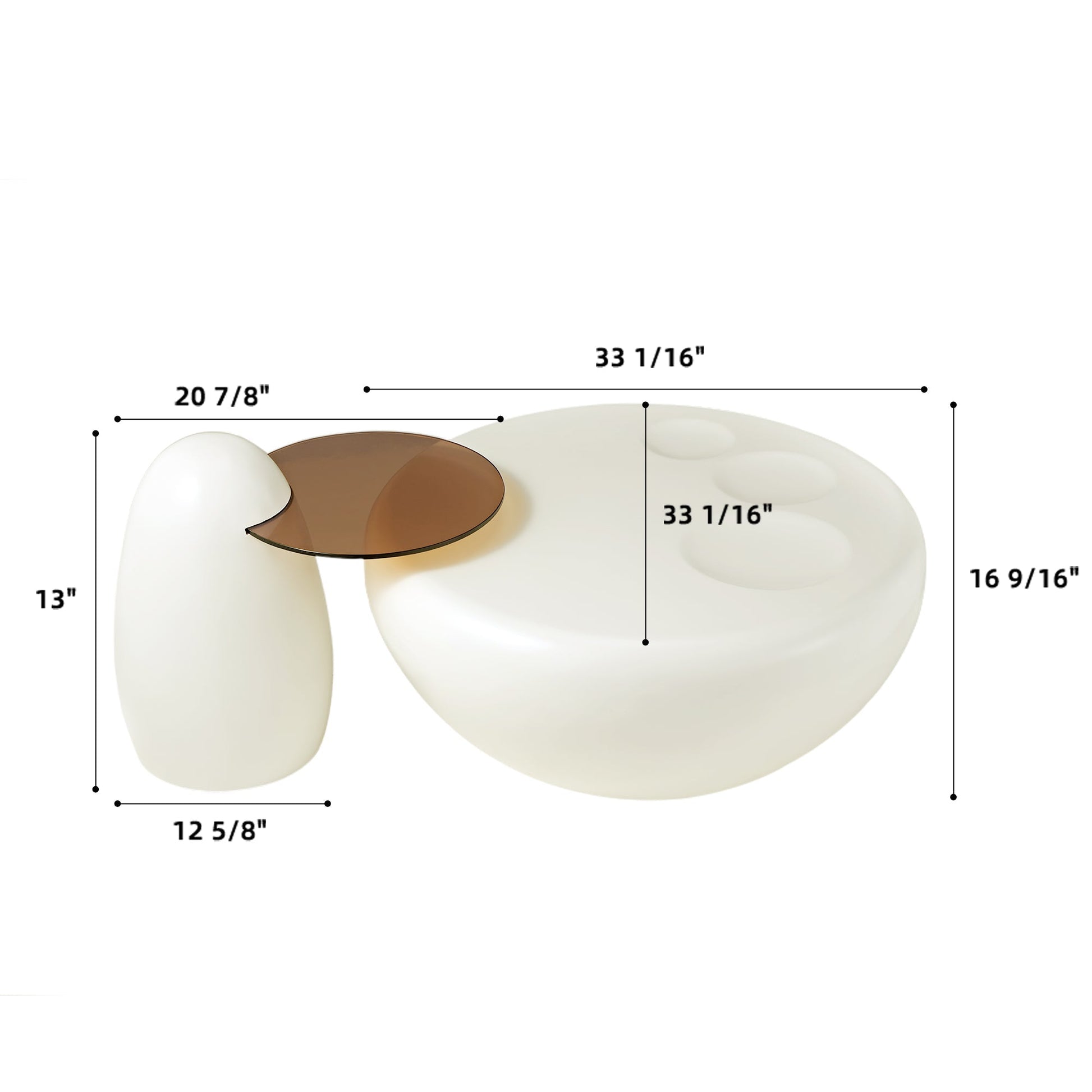 33" White Cat Claw Round Coffee Table With Penguin Side Table Set