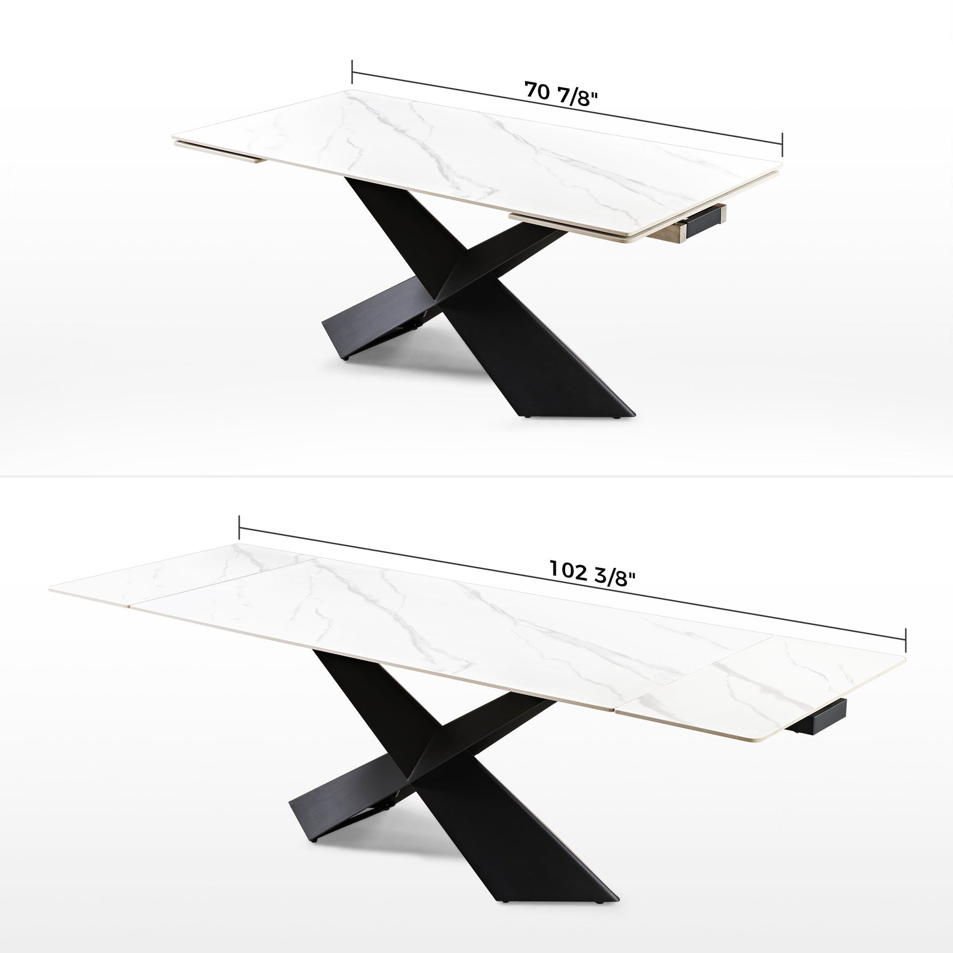 102" Extendable Dining Table with Slate Tabletop, White