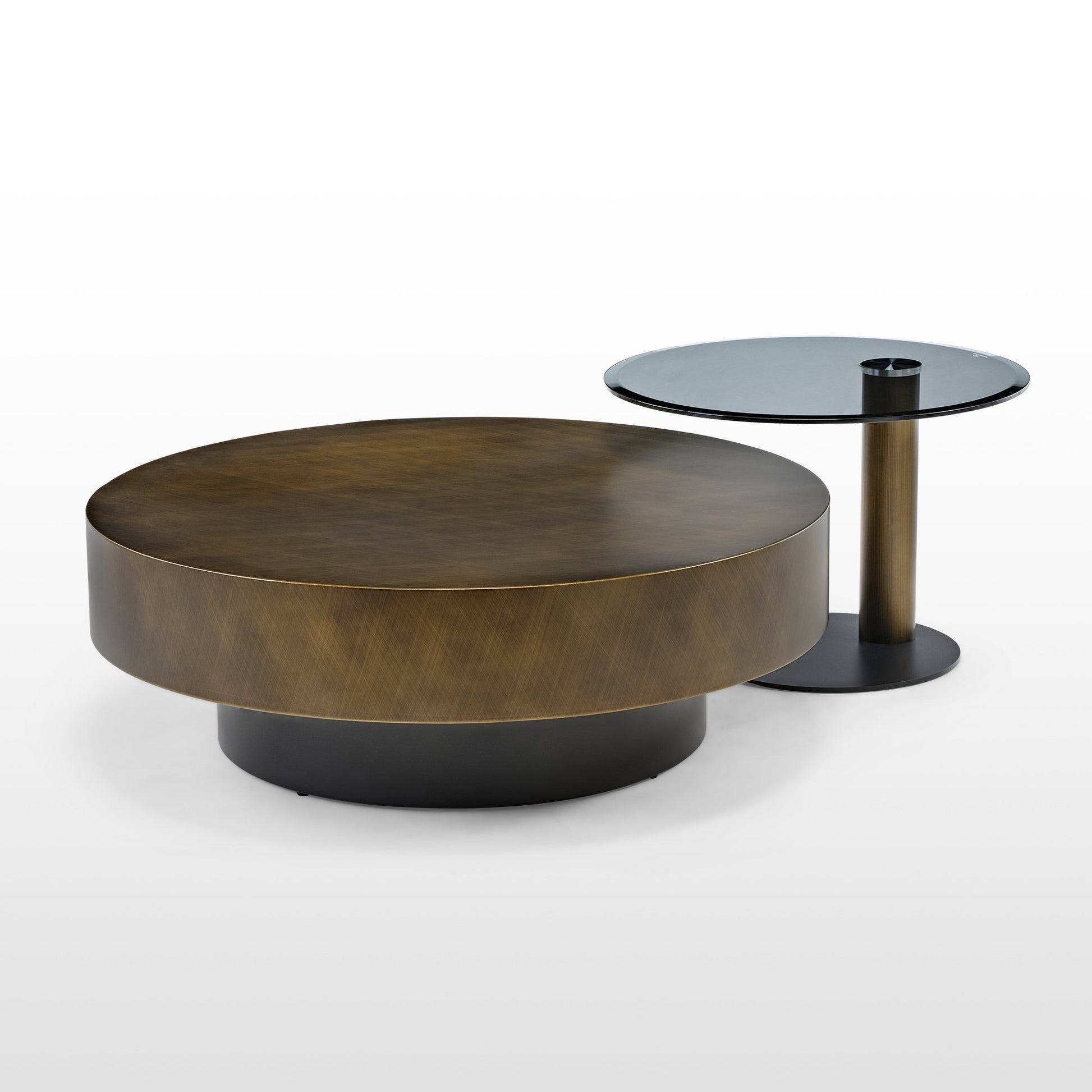 35" Brown Coffee Table with Glass Side Table