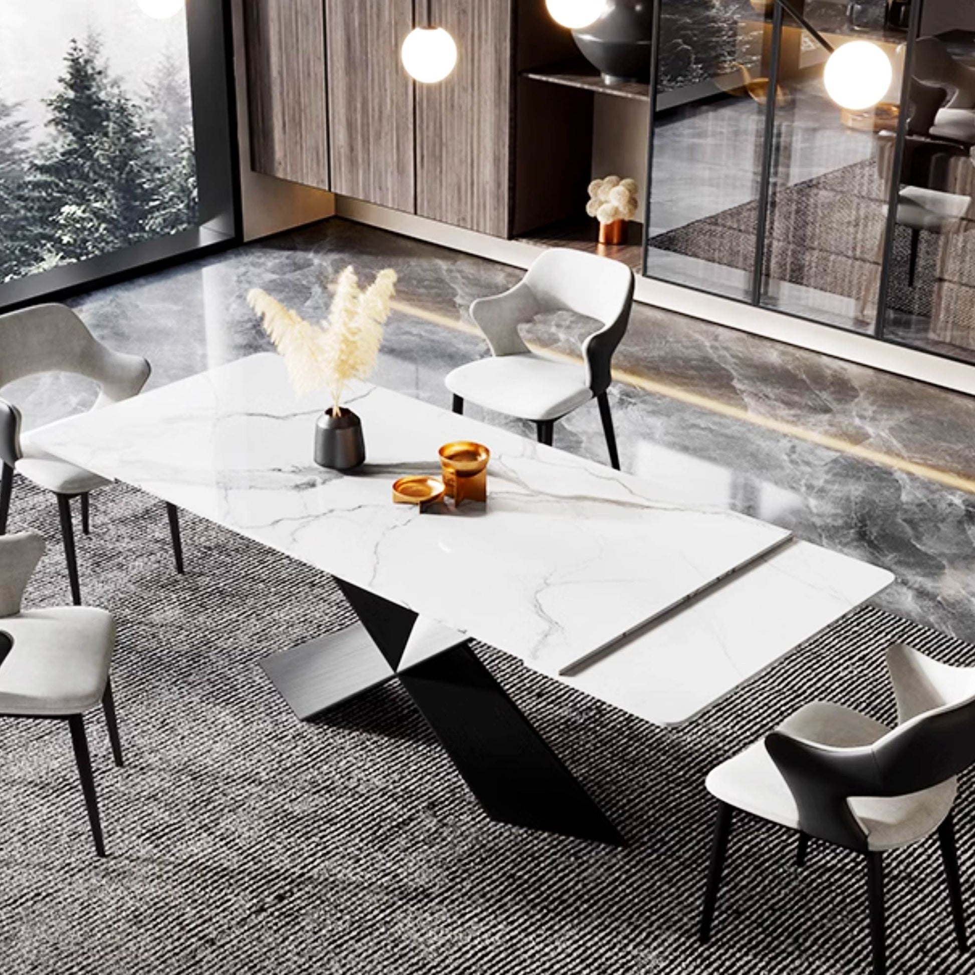 102" Extendable Dining Table with Slate Tabletop, White