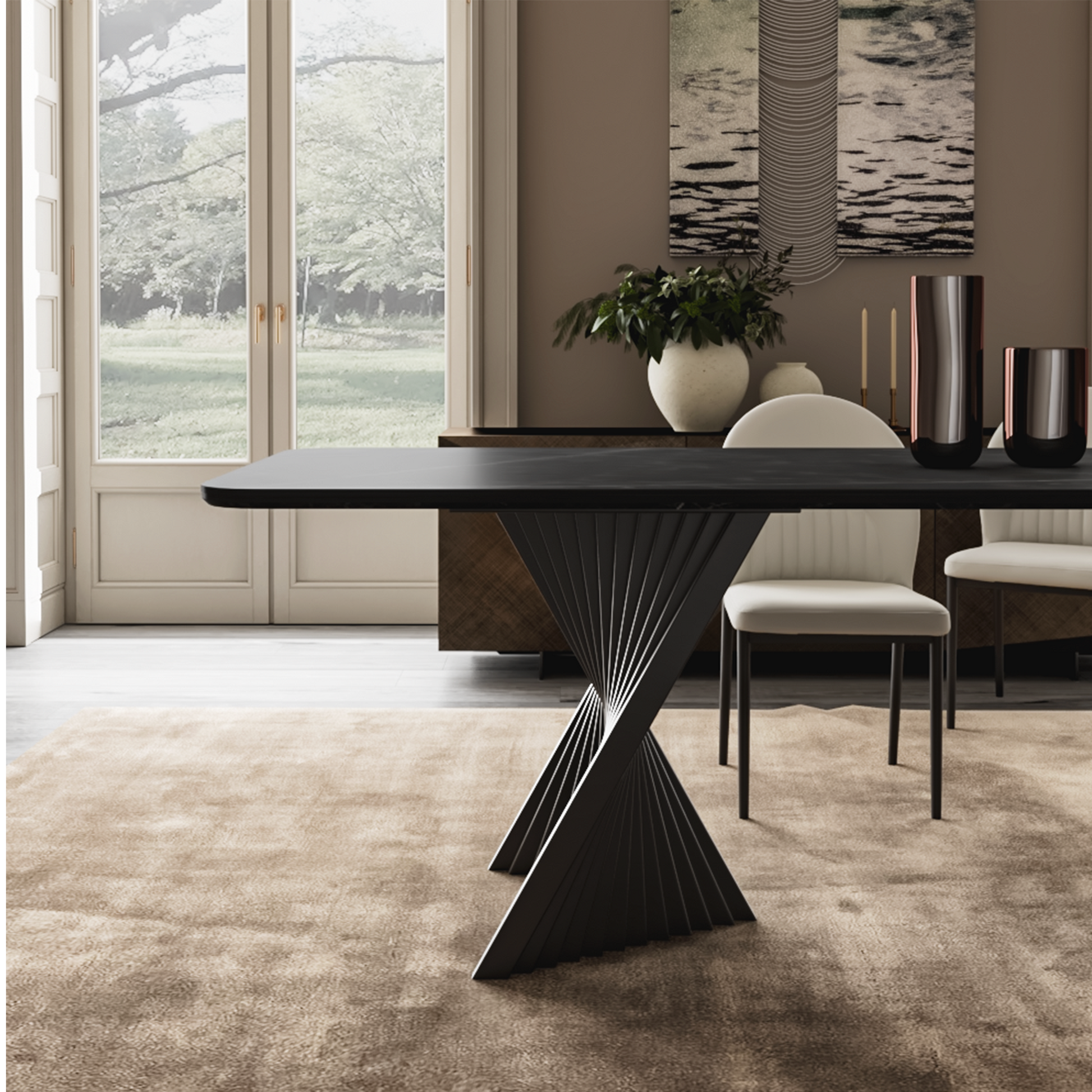 106'' Modern Dining Table with Sintered Stone, Black