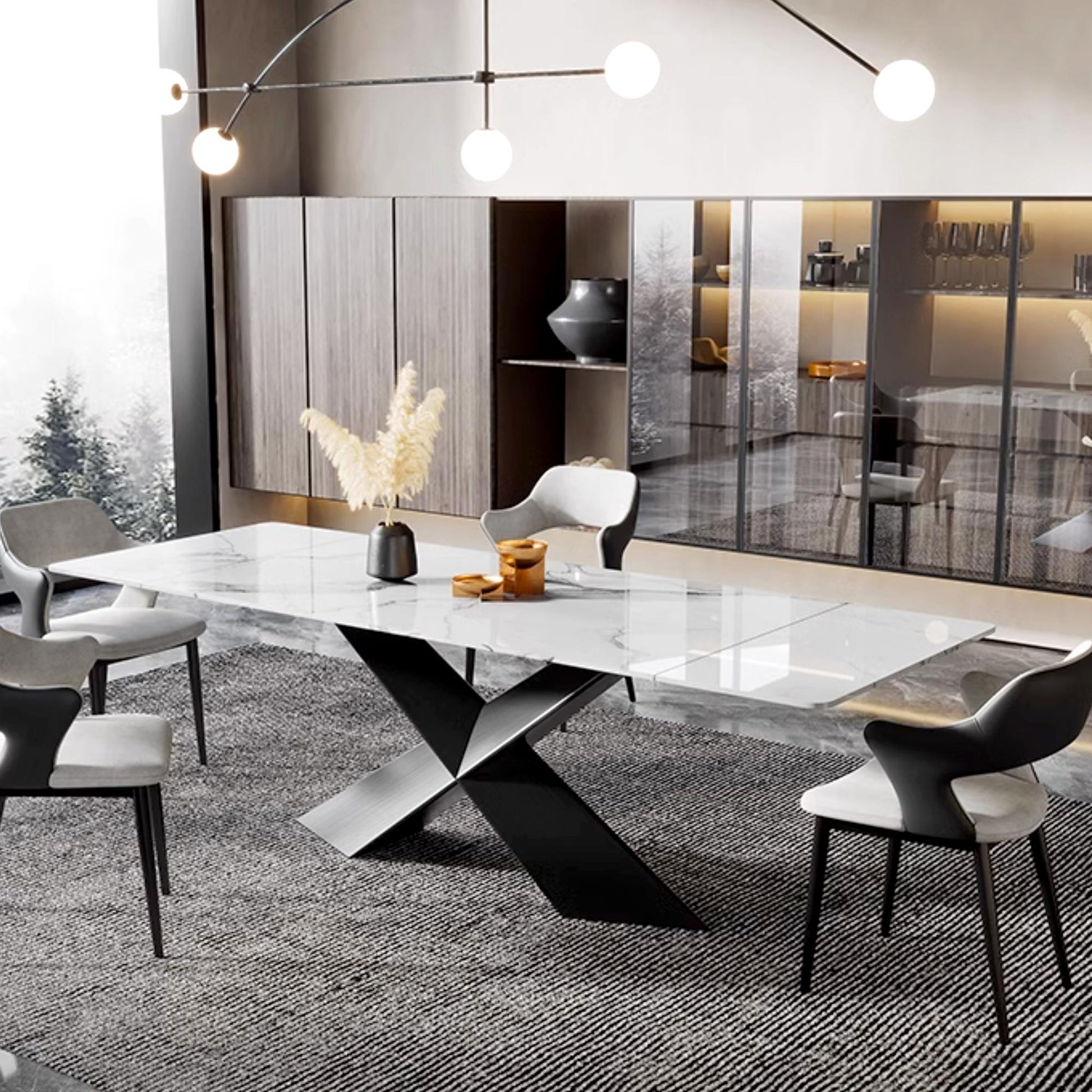102" Extendable Dining Table with Slate Tabletop, White