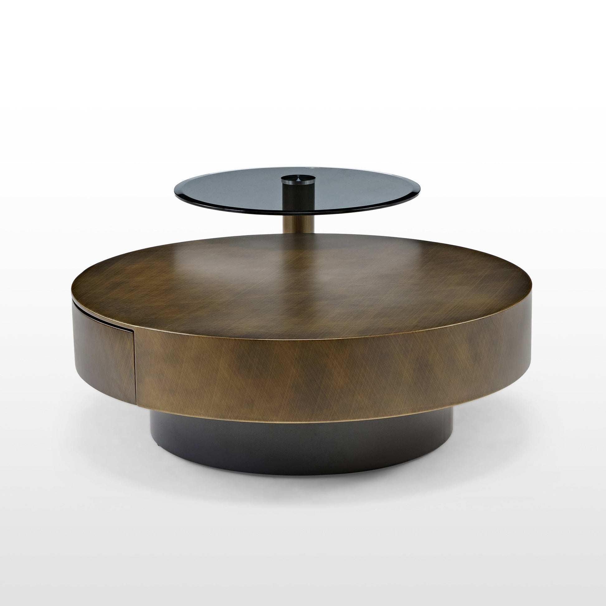 35" Brown Coffee Table with Glass Side Table