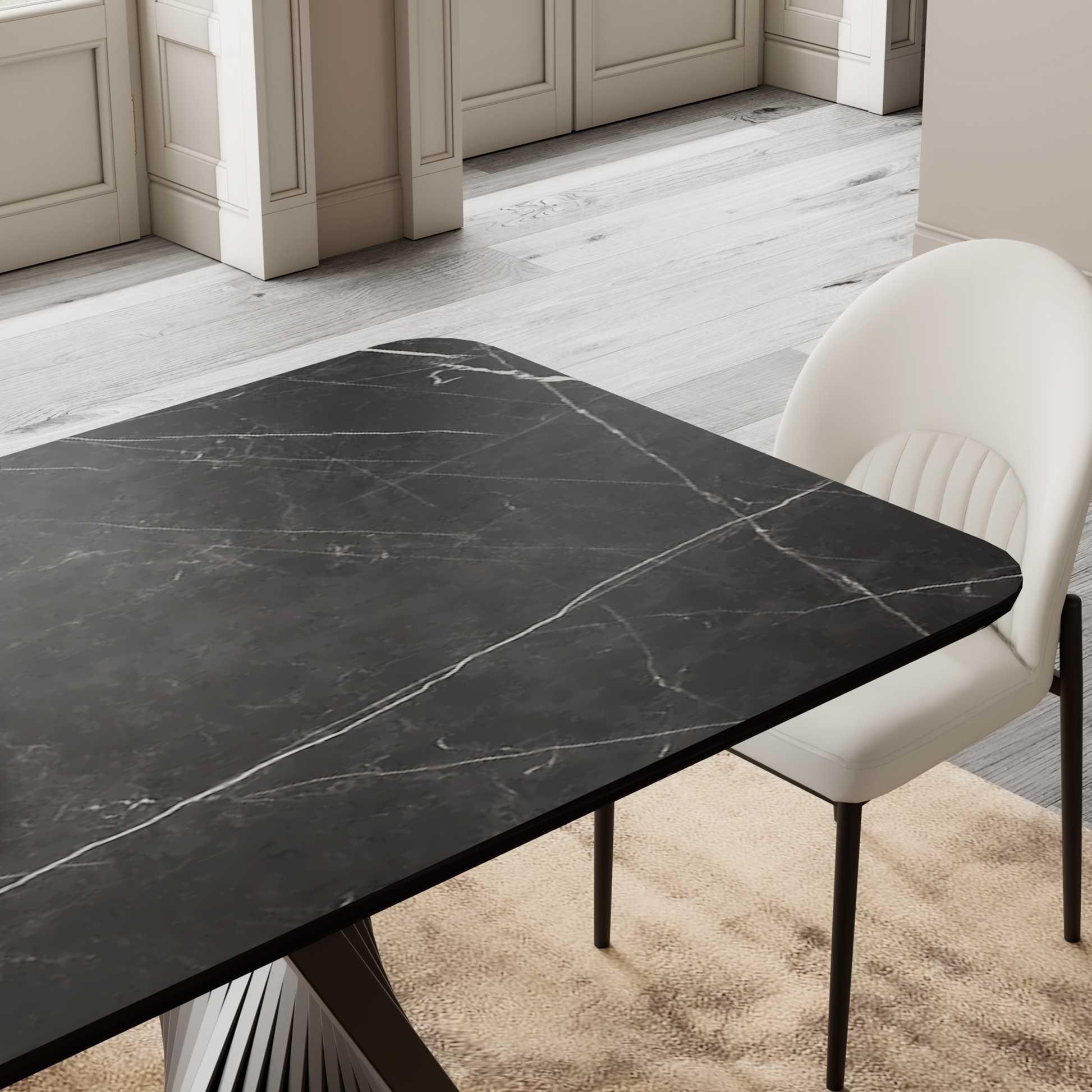 106'' Modern Dining Table with Sintered Stone, Black