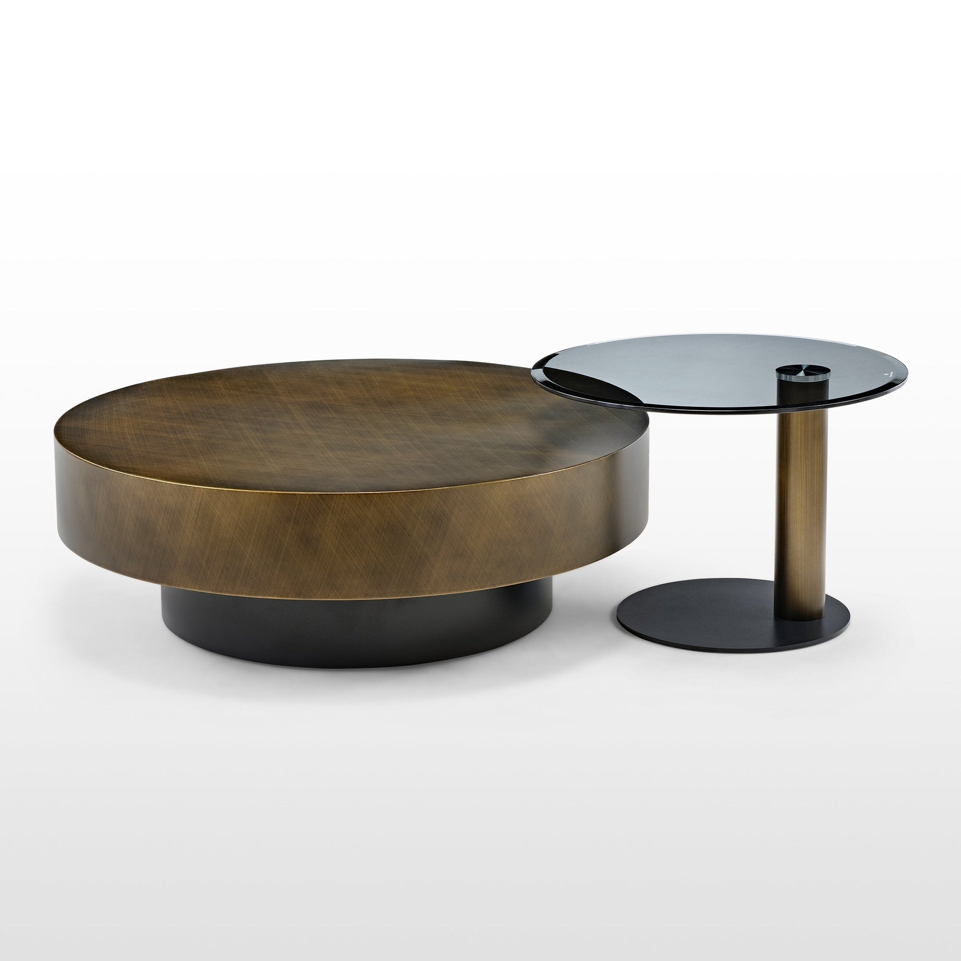 35" Brown Coffee Table with Glass Side Table