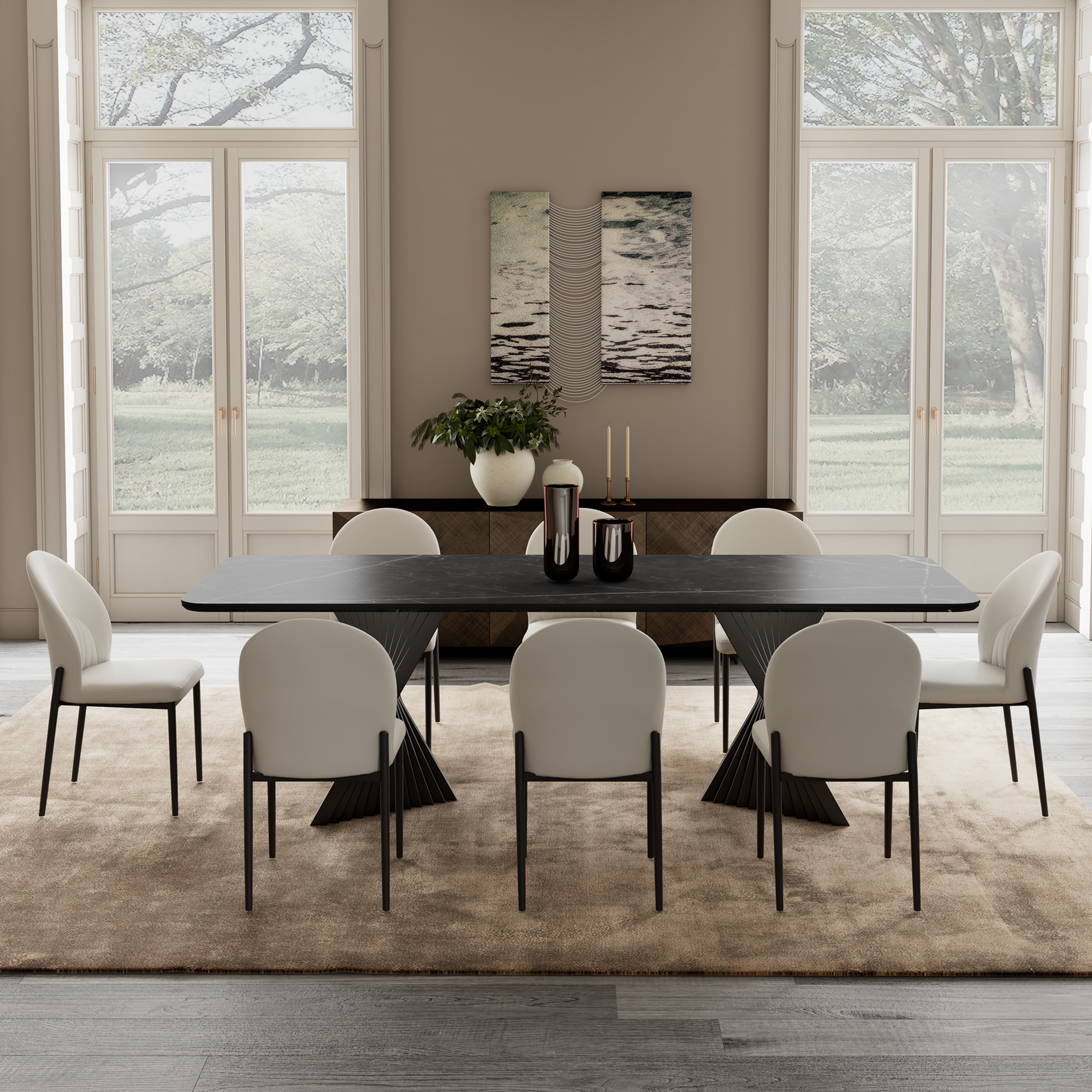 106'' Modern Dining Table with Sintered Stone, Black