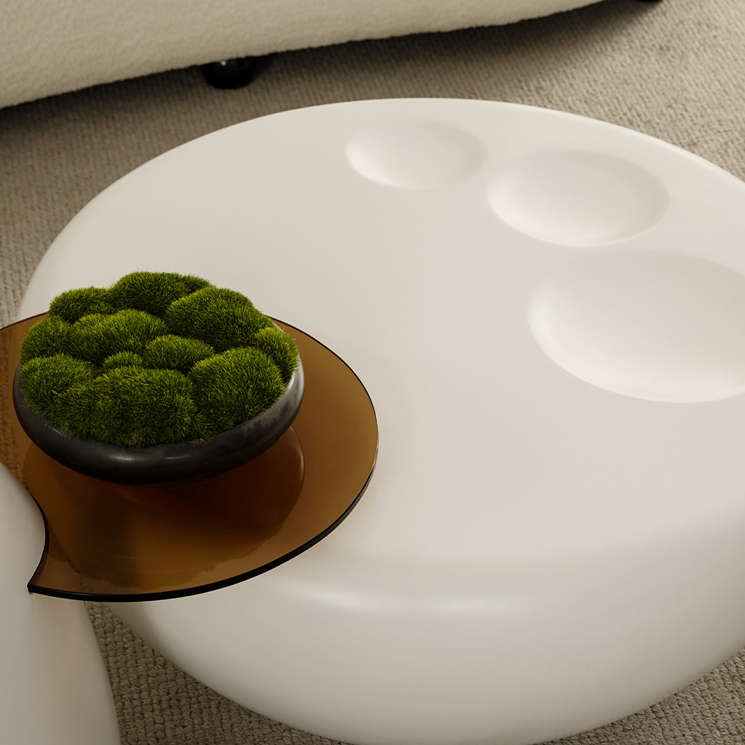 33" White Cat Claw Round Coffee Table With Penguin Side Table Set