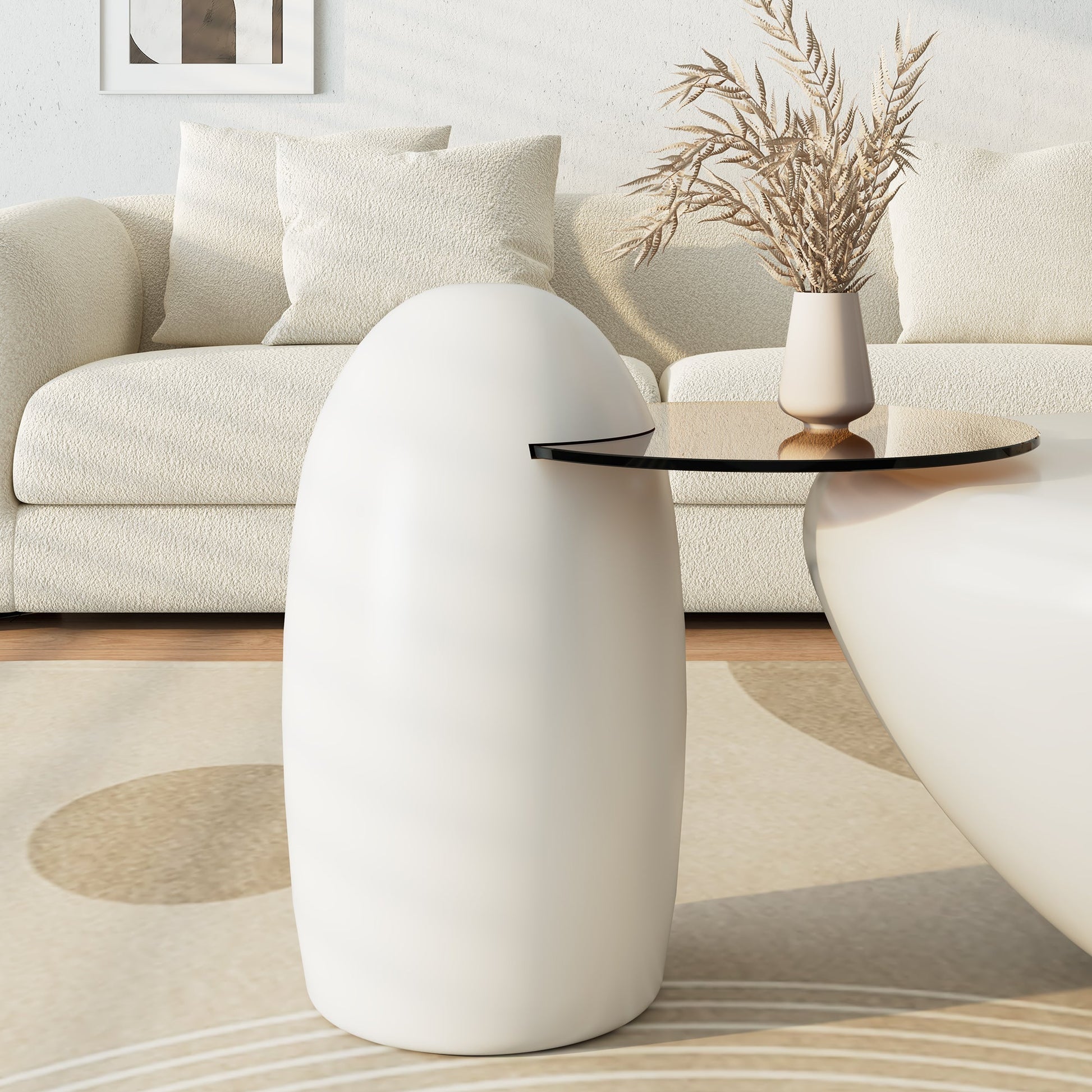 33" White Cat Claw Round Coffee Table With Penguin Side Table Set