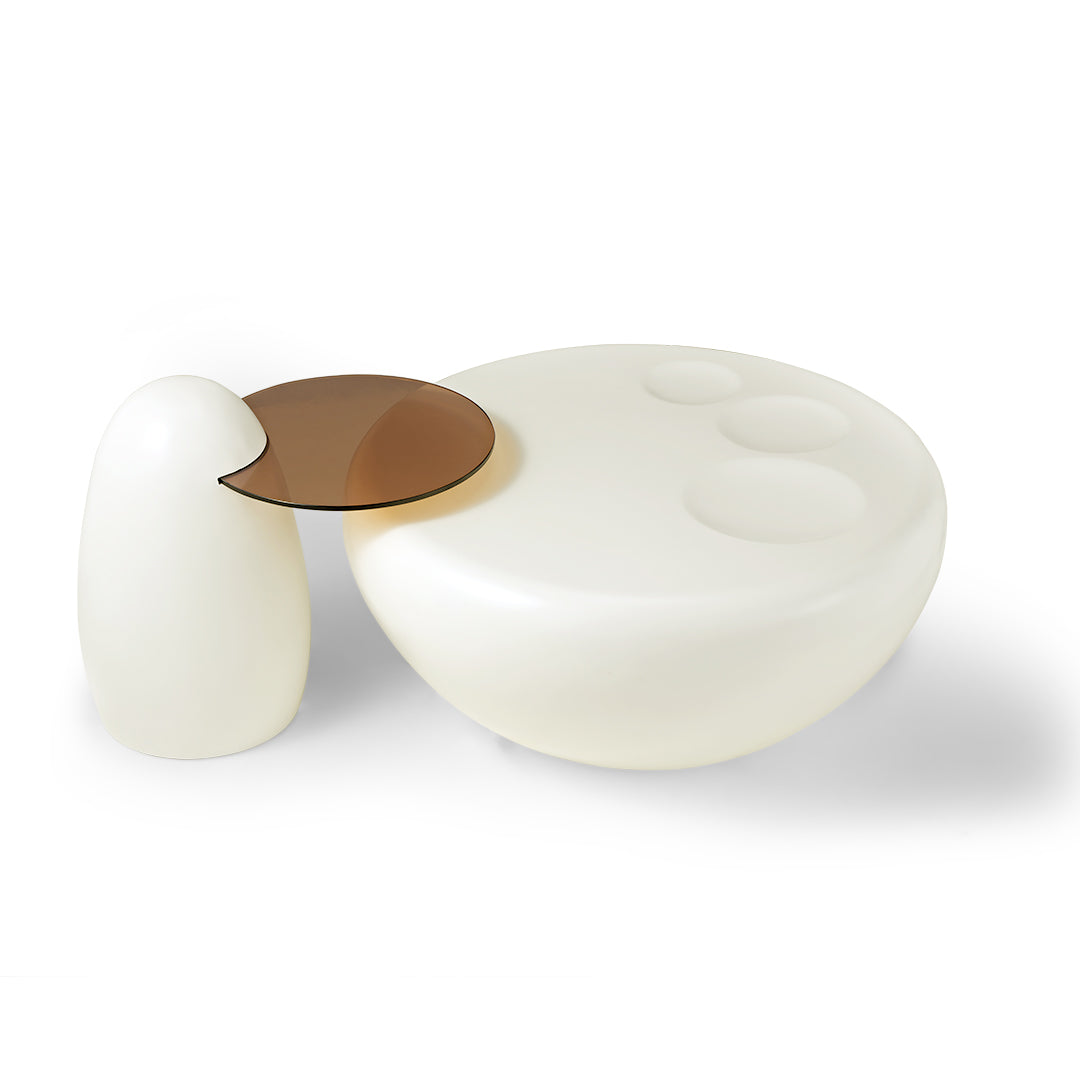 33" White Cat Claw Round Coffee Table With Penguin Side Table Set