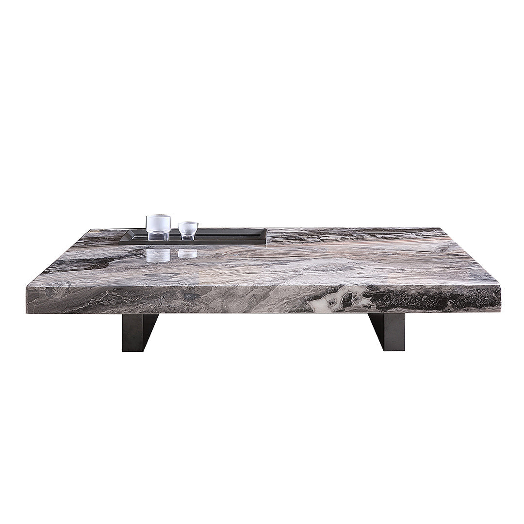 39" Square Marble Coffee Table with Sunken Small Desktop