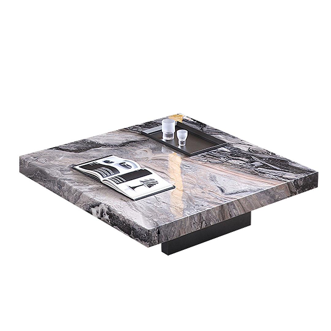 39" Square Marble Coffee Table with Sunken Small Desktop