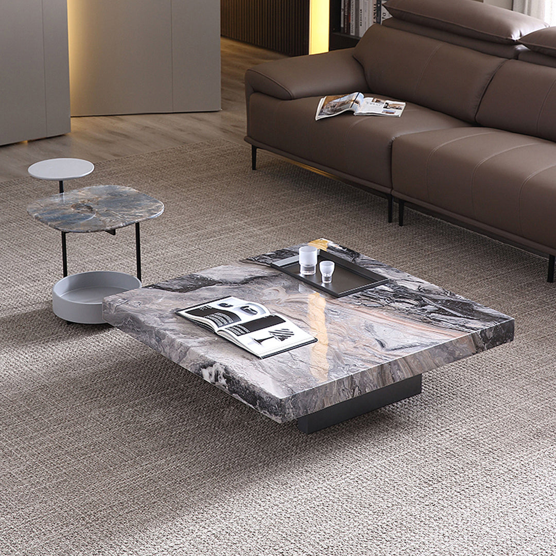 39" Square Marble Coffee Table with Sunken Small Desktop