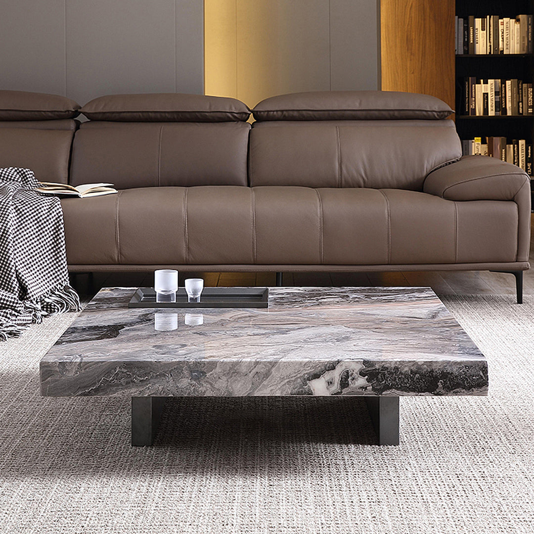 39" Square Marble Coffee Table with Sunken Small Desktop