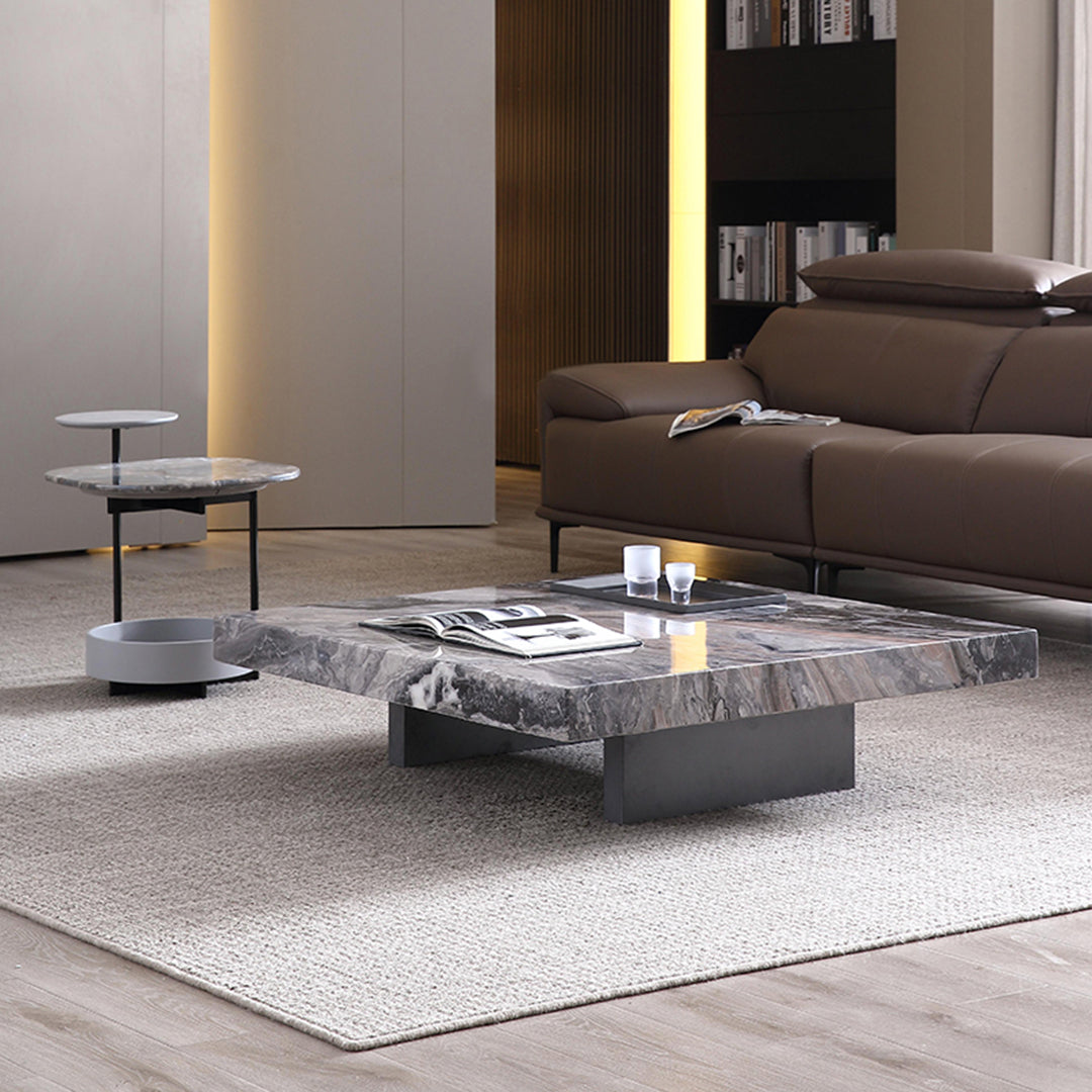 39" Square Marble Coffee Table with Sunken Small Desktop