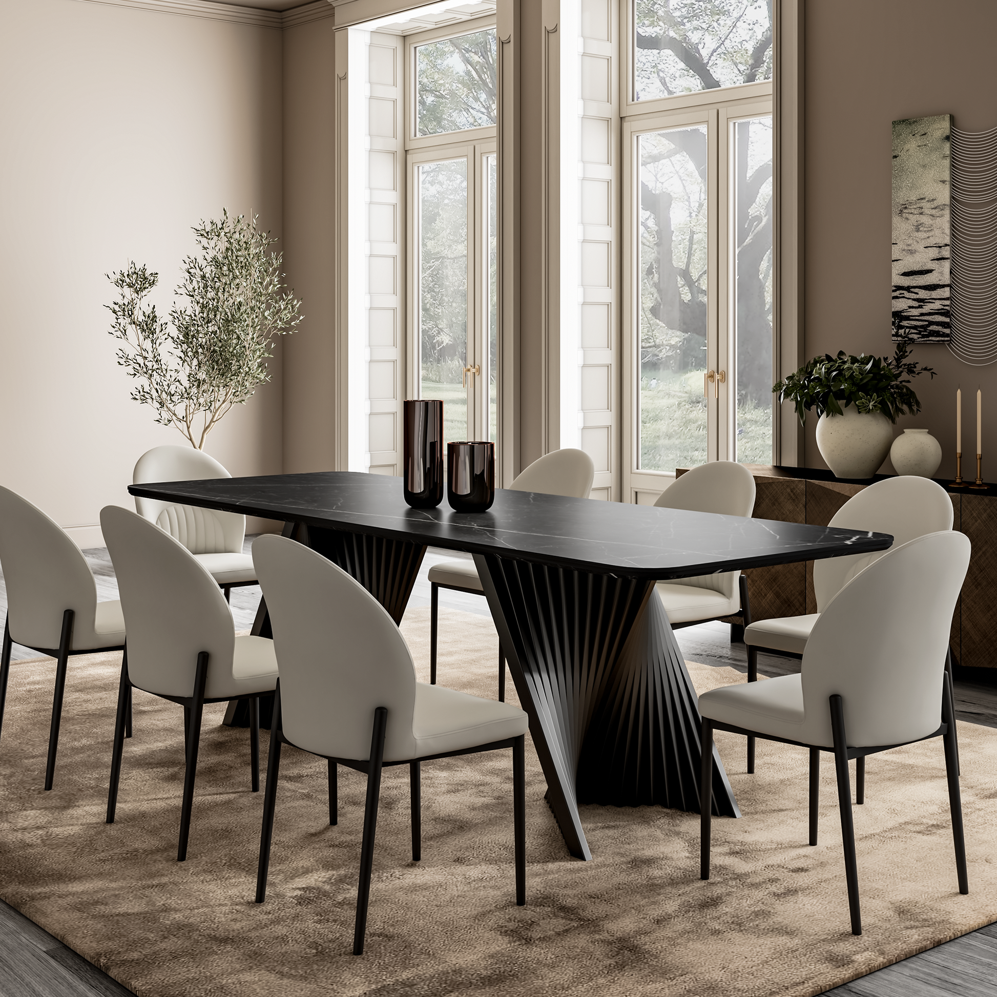 106'' Modern Dining Table with Sintered Stone, Black