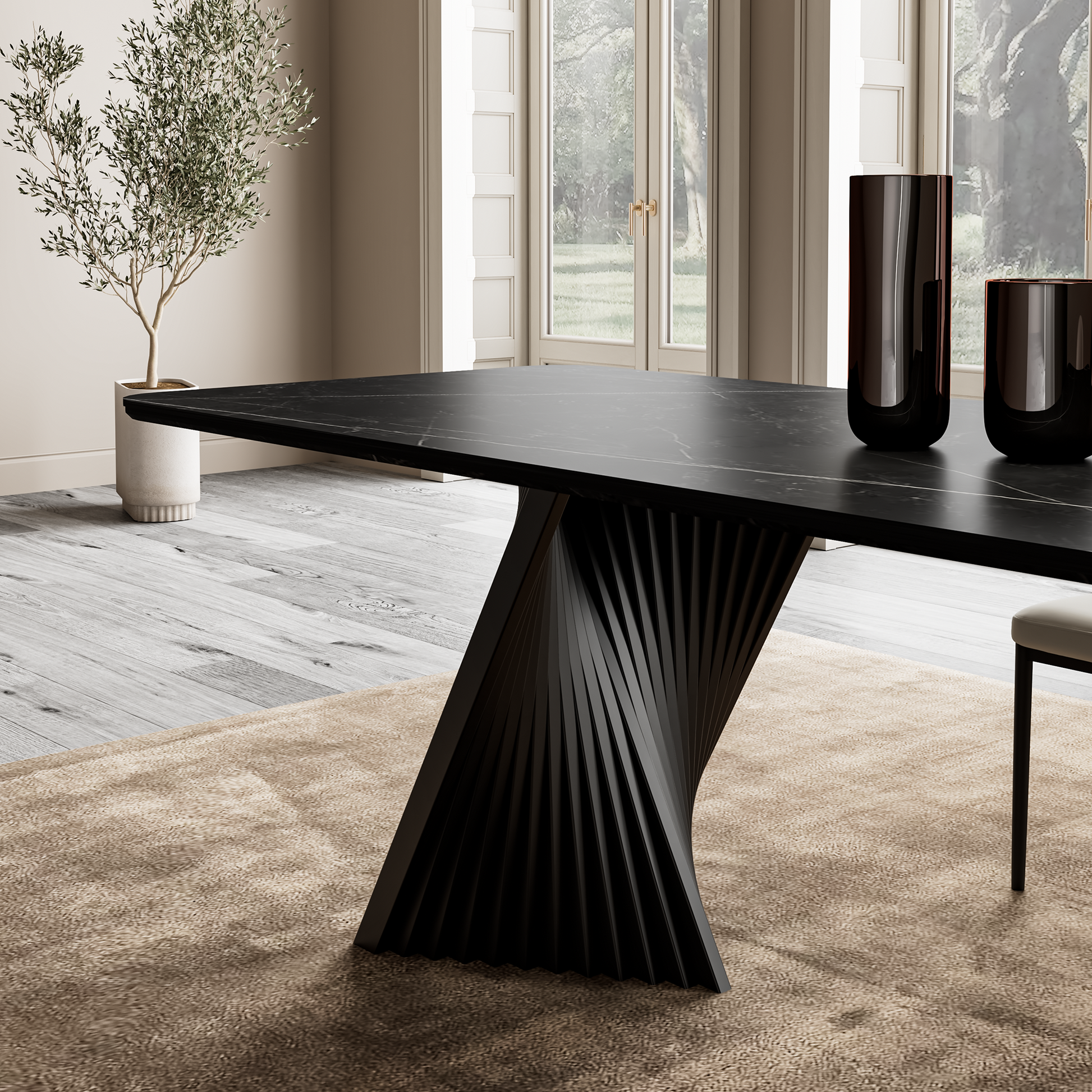 106'' Modern Dining Table with Sintered Stone, Black