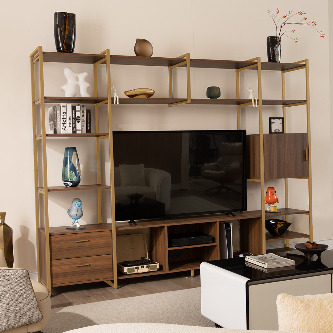 Sonoma Modern TV Stand with Storage Cabinet & Book Shelves