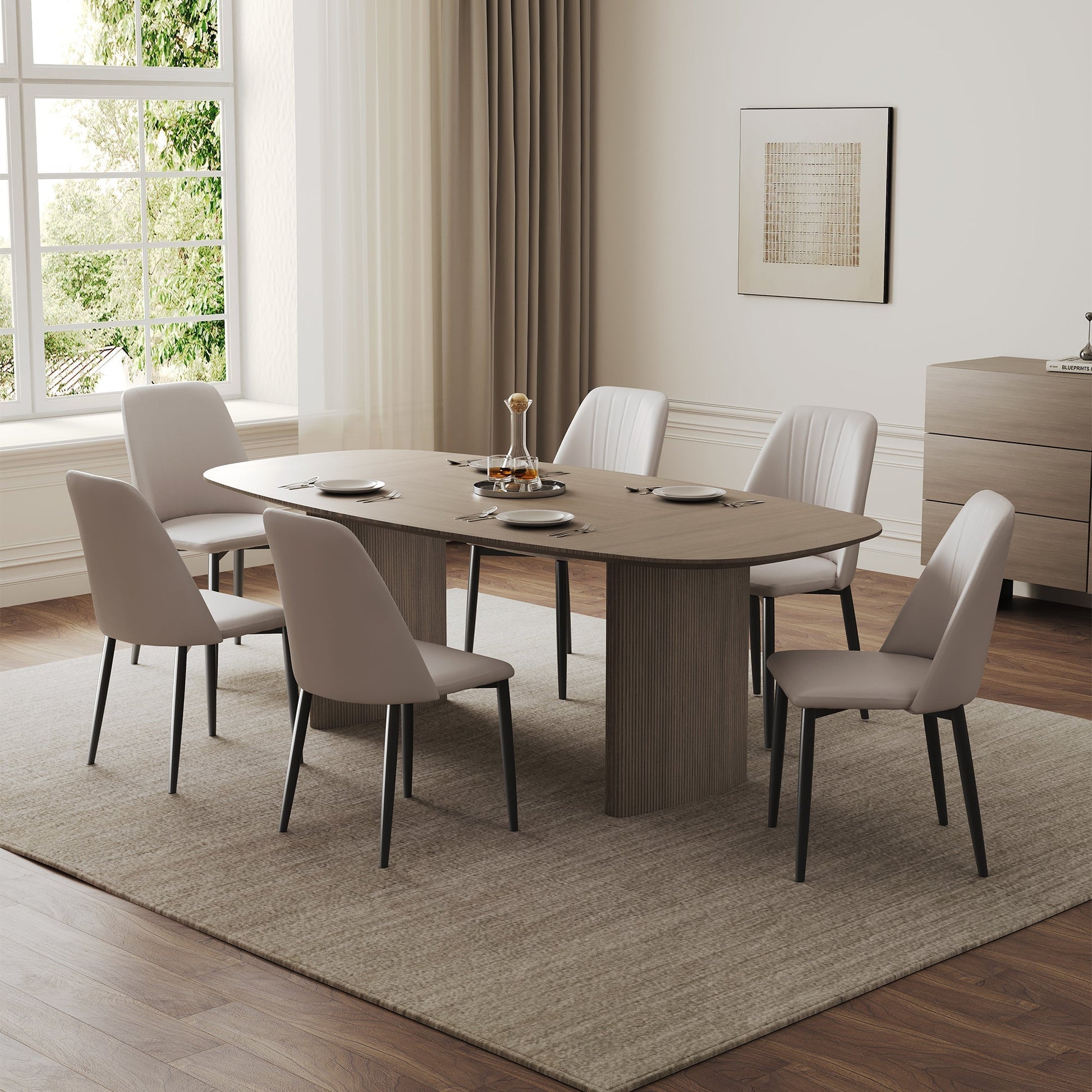 86" Modern Oval Dining Table set for 6, Gray