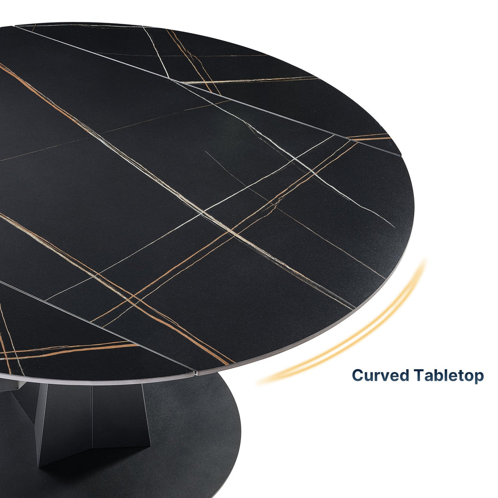 53" Round Extending Dining Table with Black Base
