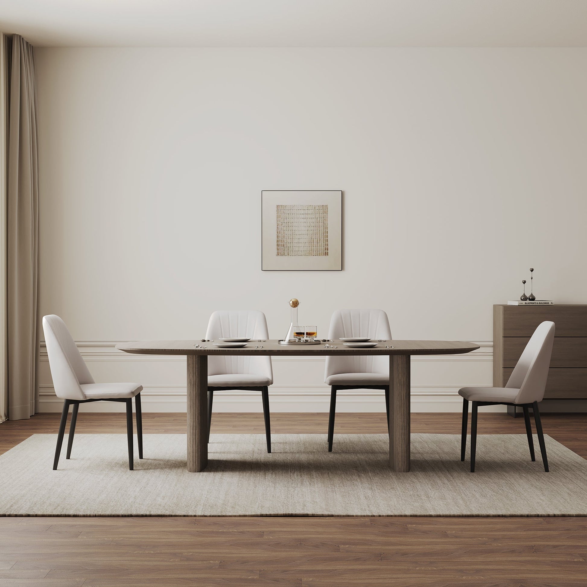 86" Modern Oval Dining Table set for 6, Gray