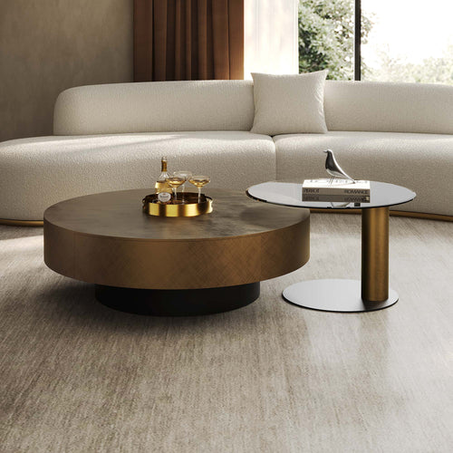 35" Brown Coffee Table with Glass Side Table