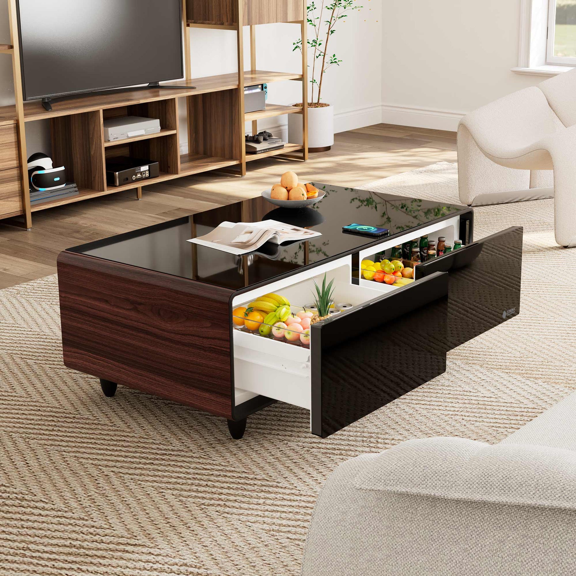 51" Smart Coffee Table with Fridge and Bluetooth Speakers