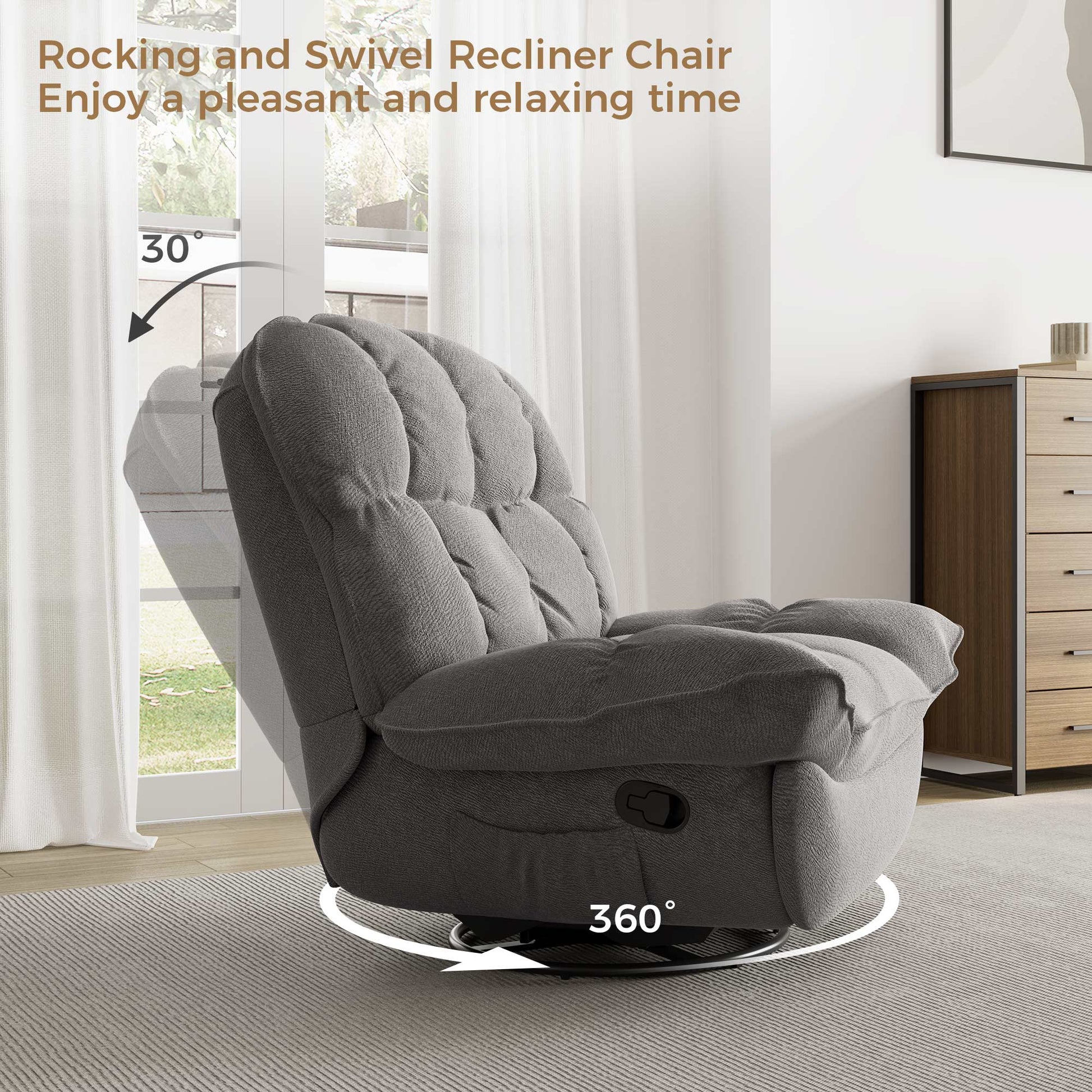 Grayson, Manual Recliner Chair Rocking Swivel with Storage