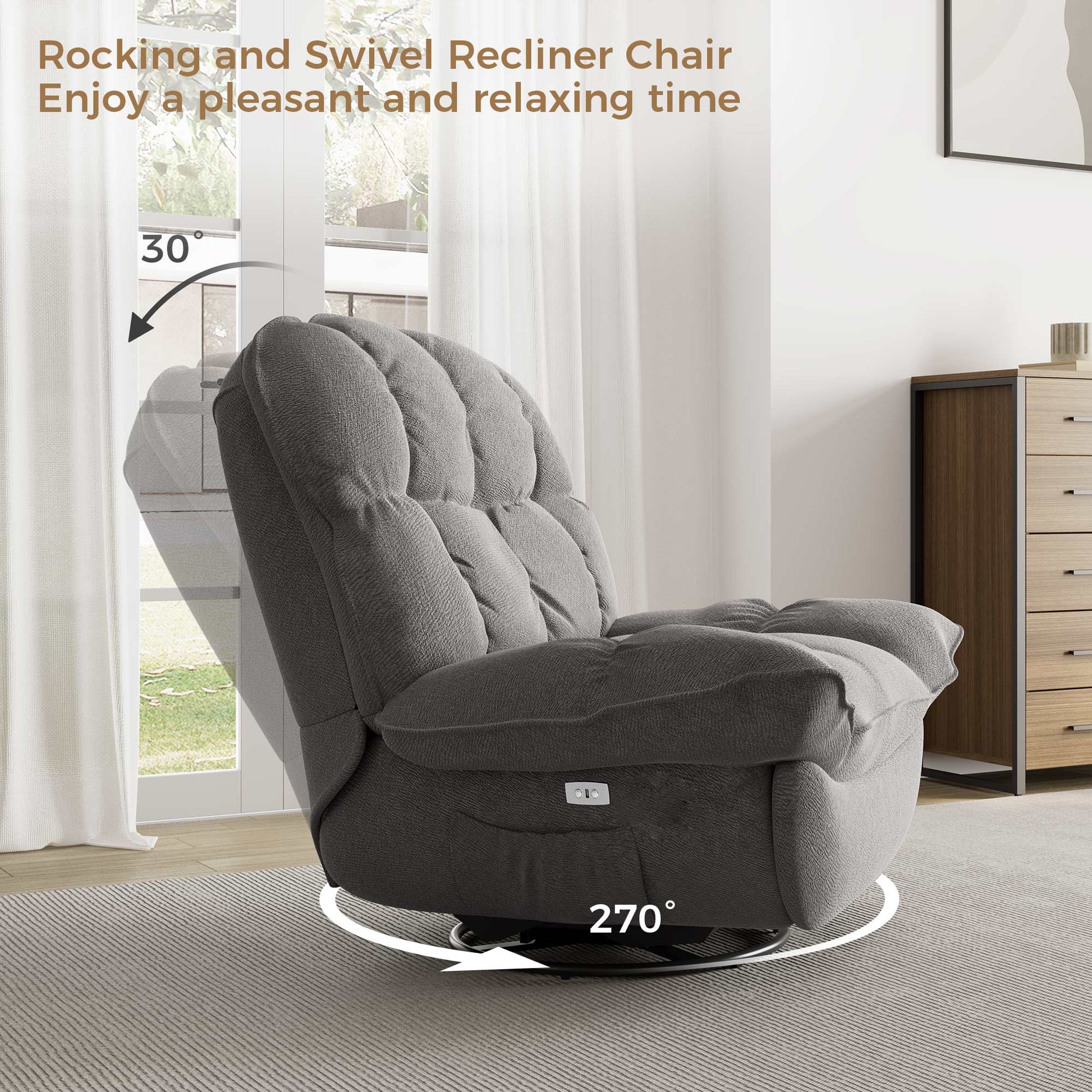 Grayson, Electric Recliner Chair Rocking Swivel with Storage