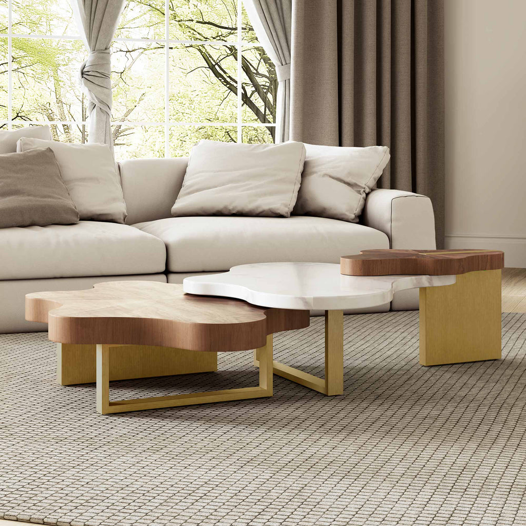 63" Cloud Shape Solid Wood Coffee Table Set