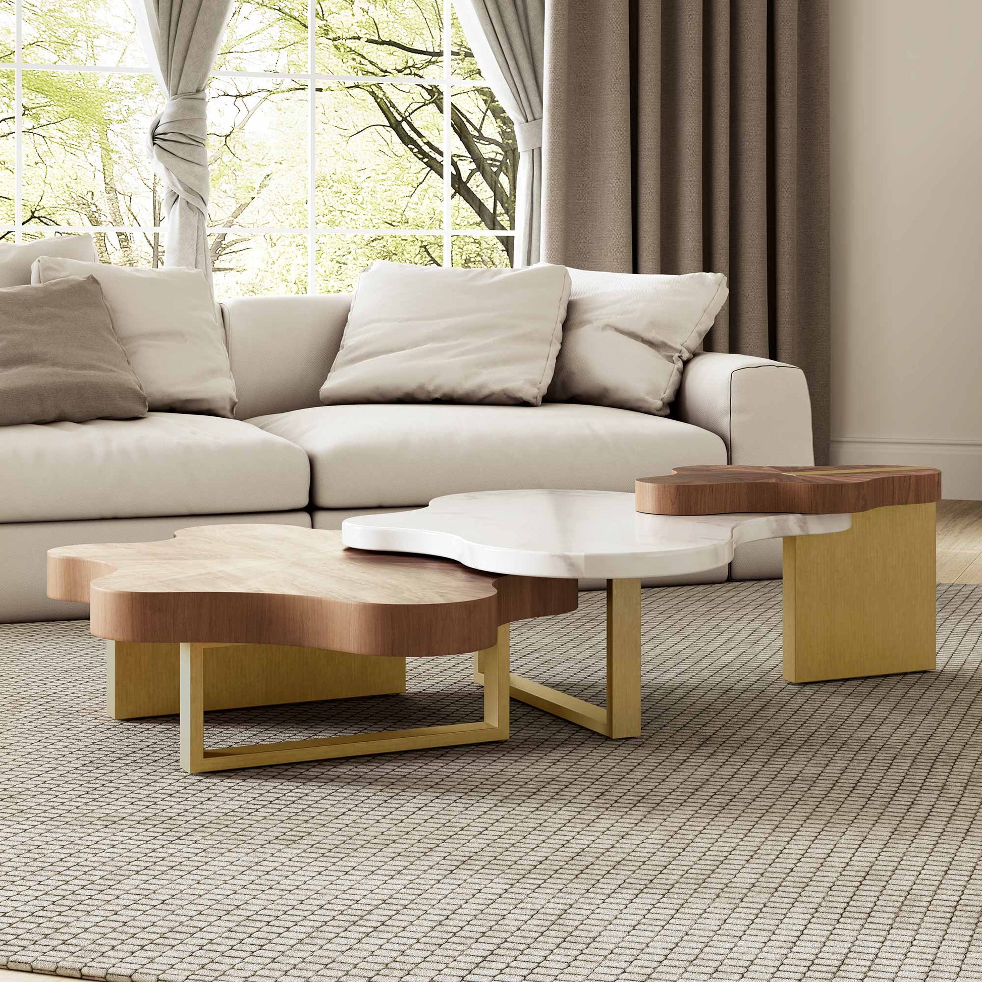 63" Cloud Shape Solid Wood Coffee Table Set