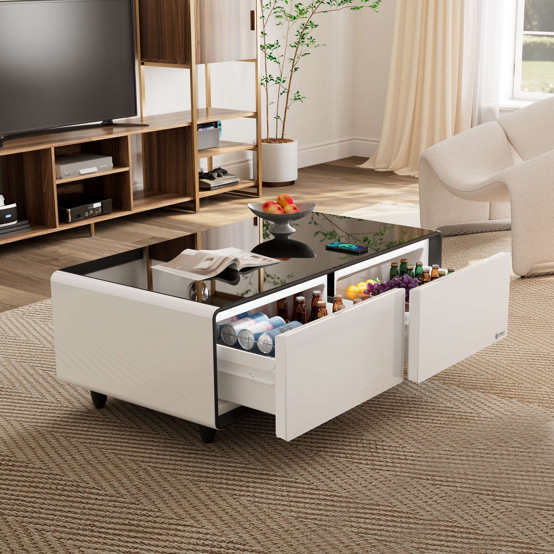 51" Smart Coffee Table with Fridge and Bluetooth Speakers