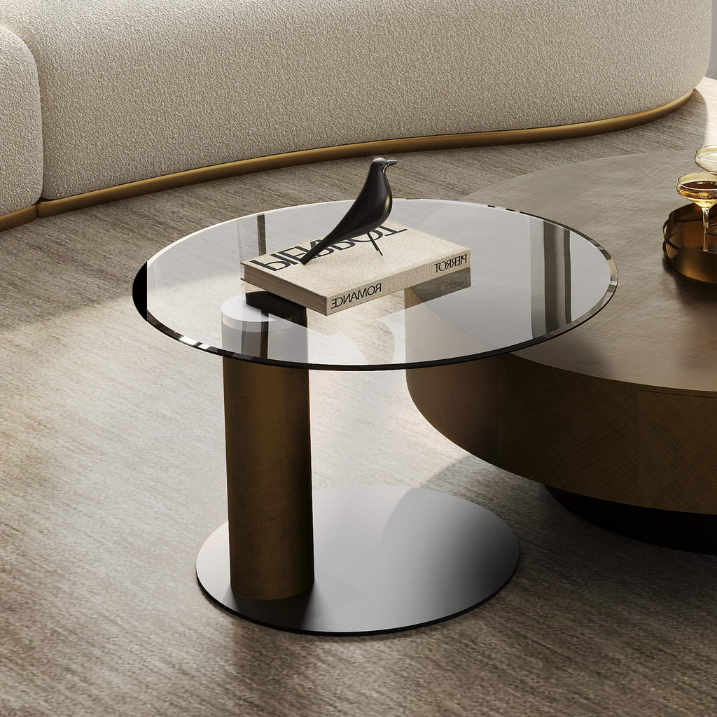 35" Brown Coffee Table with Glass Side Table