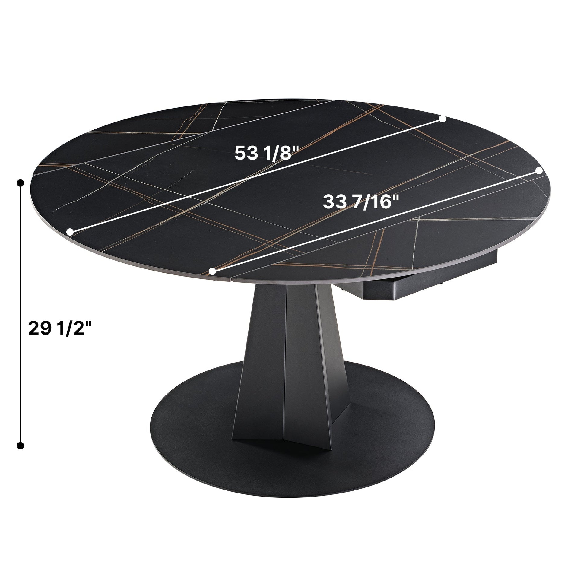 53" Round Extending Dining Table with Black Base