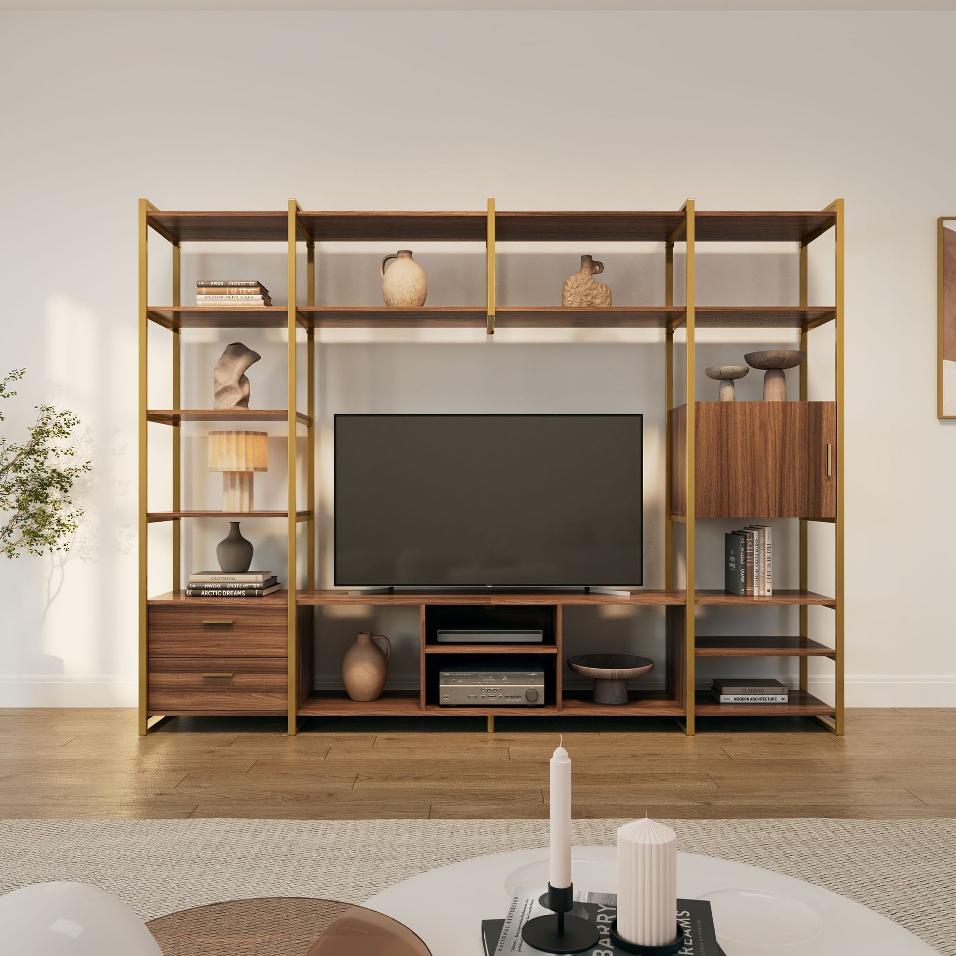 Sonoma Modern TV Stand with Storage Cabinet & Book Shelves