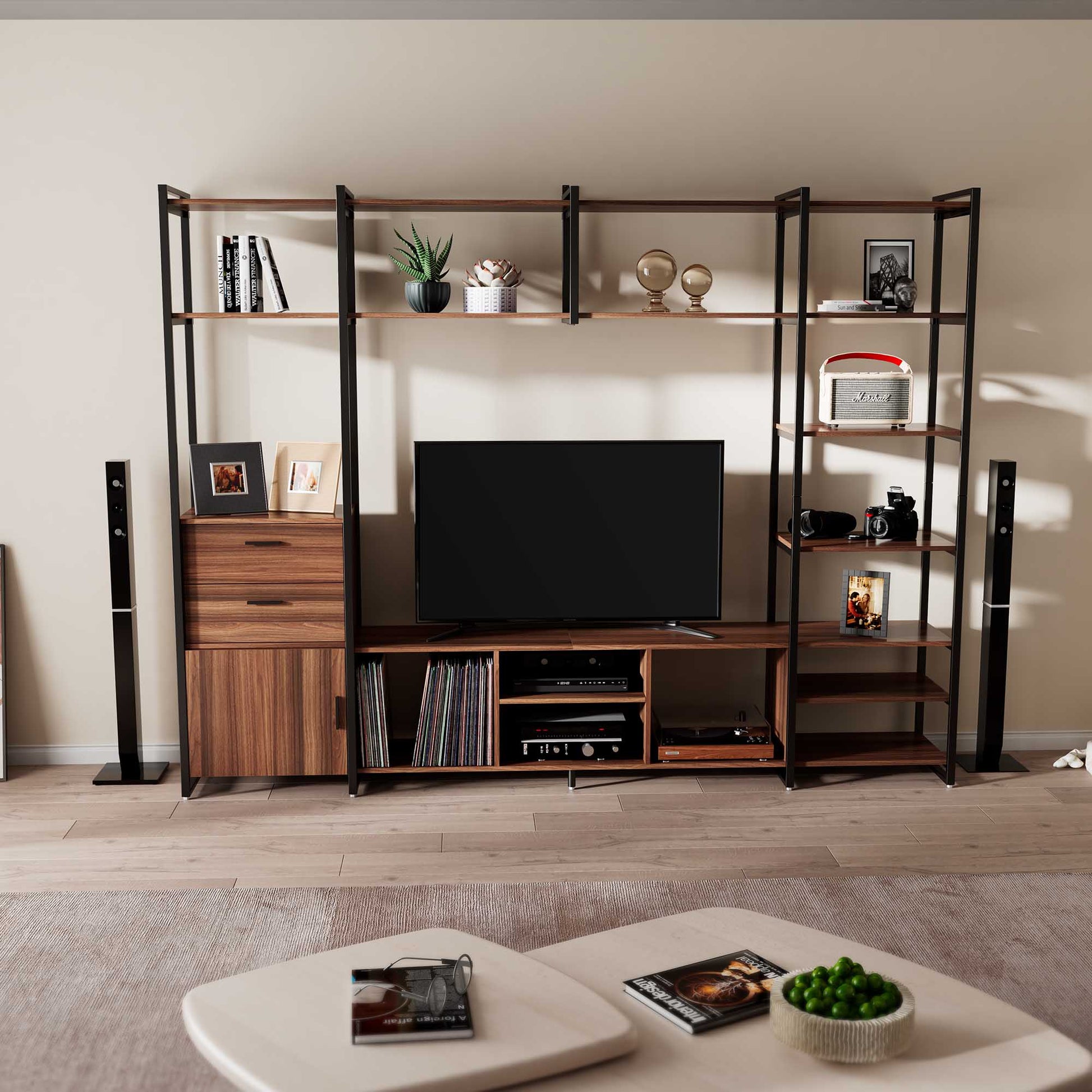 Sonoma Modern TV Stand with Storage Cabinet & Book Shelves