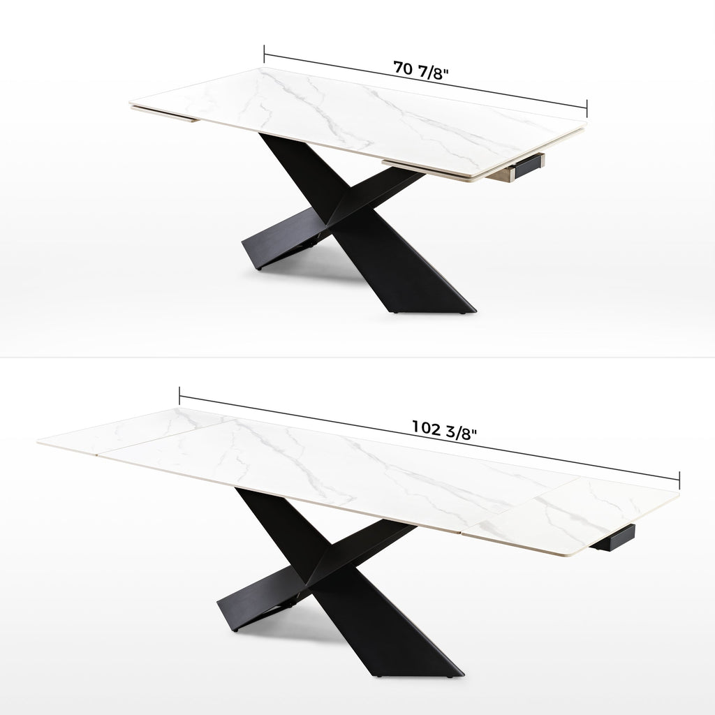 102" Extendable Dining Table with Slate Tabletop, White