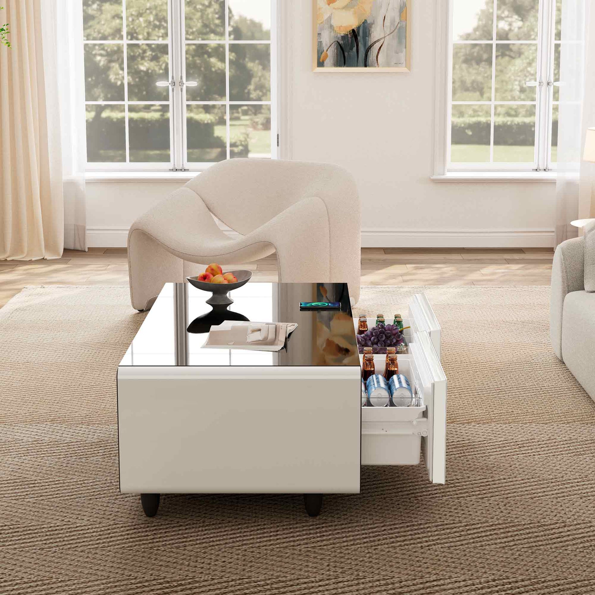 51" Smart Coffee Table with Fridge and Bluetooth Speakers