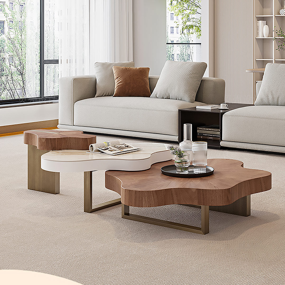 63" Cloud Shape Solid Wood Coffee Table Set