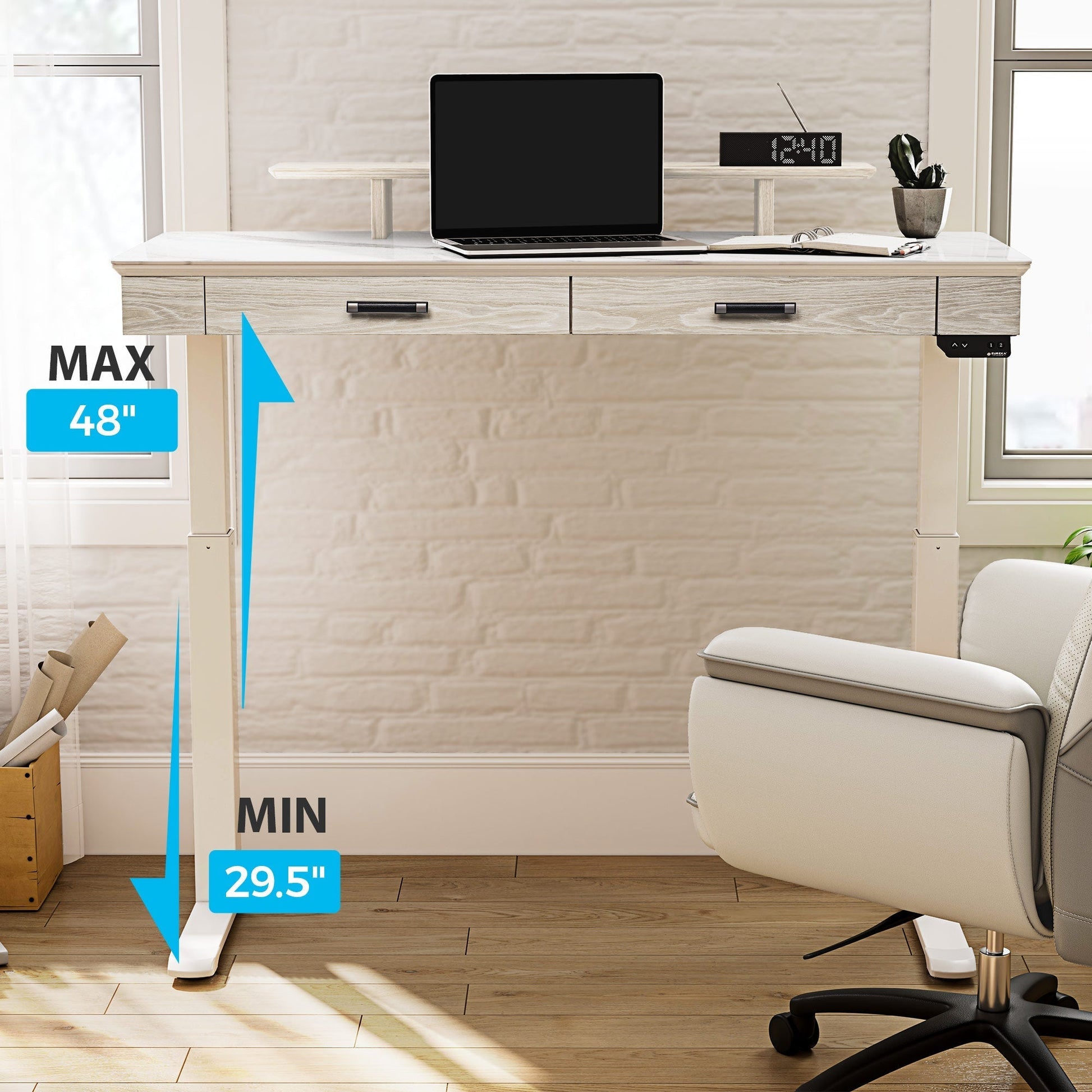 George, 55x23 Slate Standing Desk, Artificial Marble Desktop