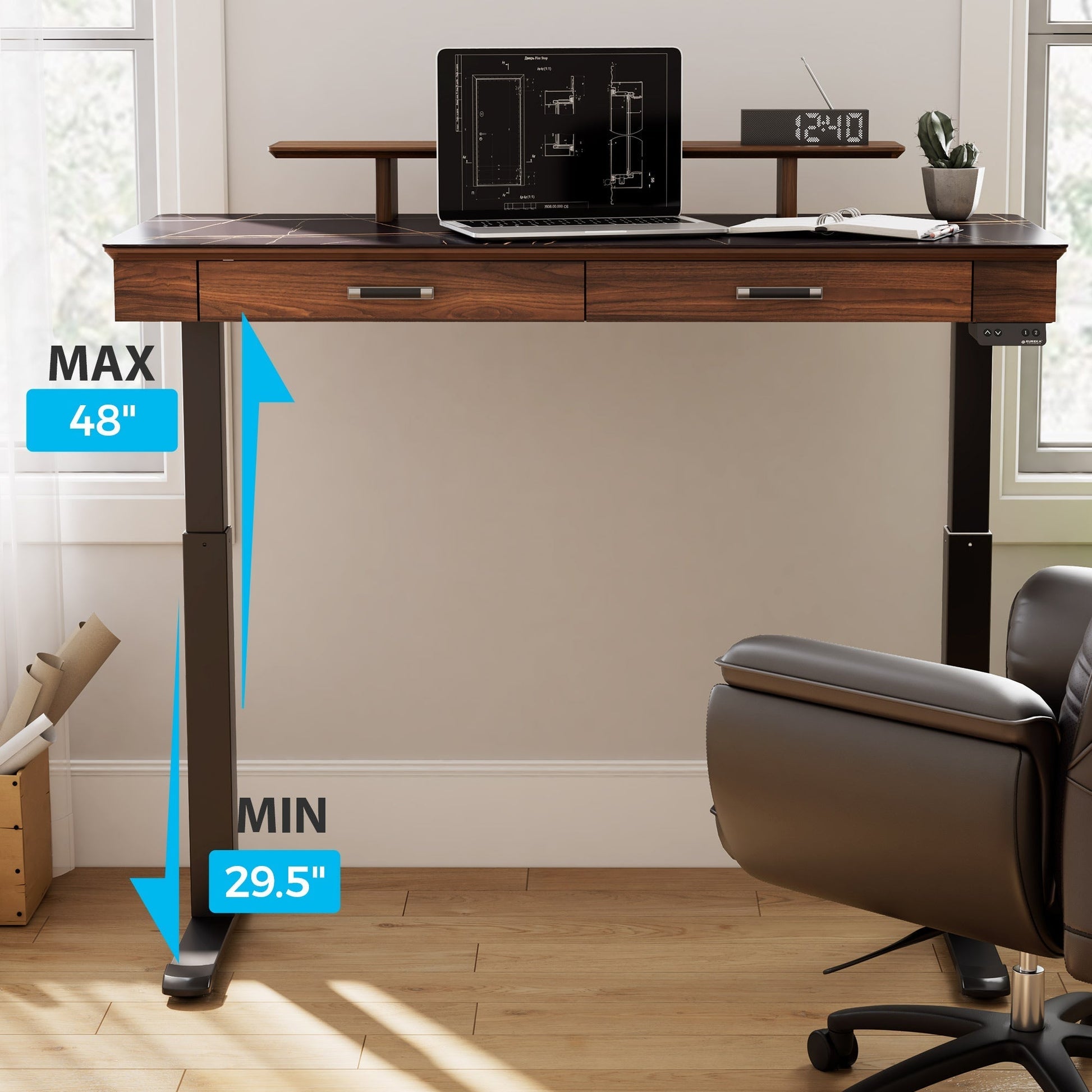 George, 55x23 Slate Standing Desk, Artificial Marble Desktop