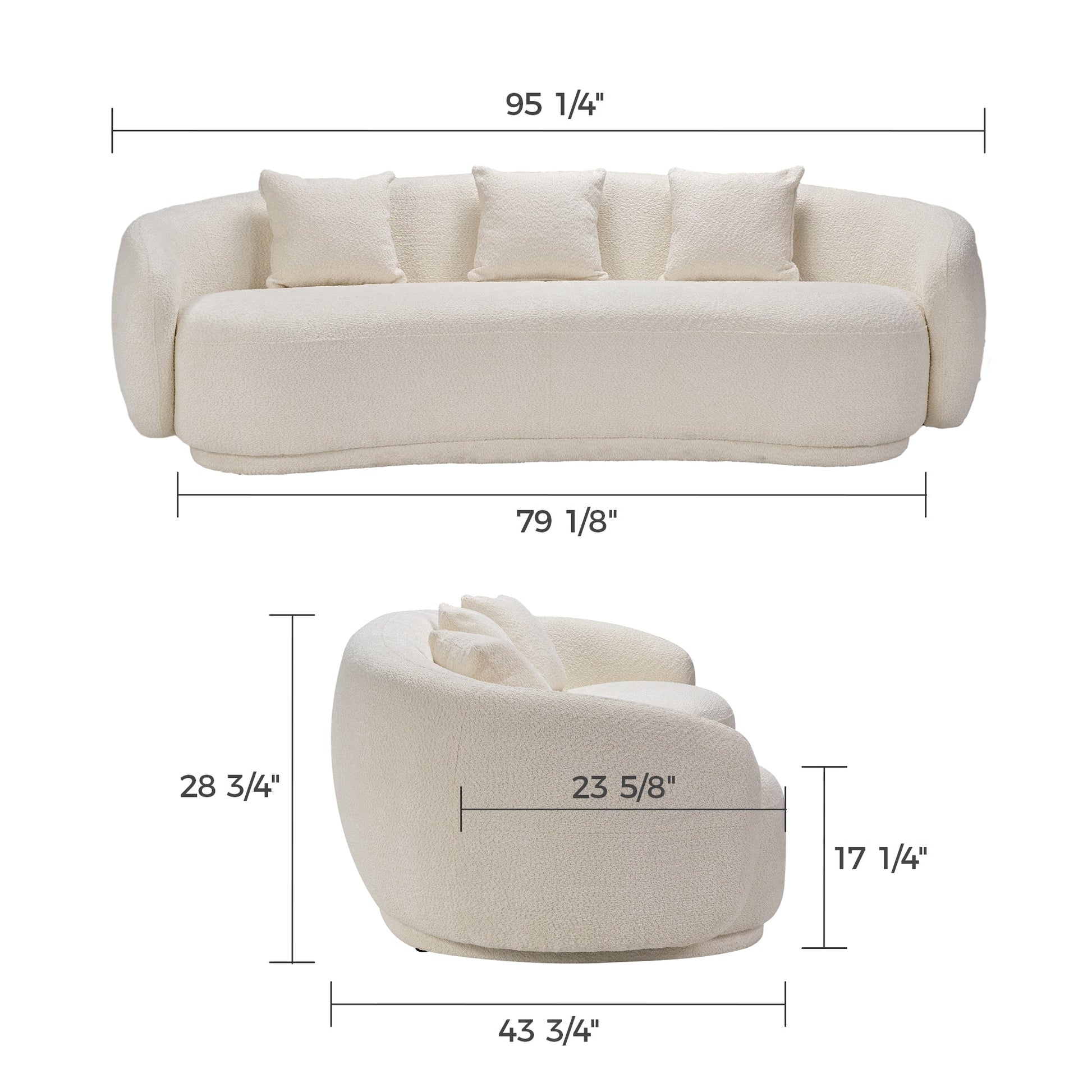 Amy, Upholstered Curved Sofa, 3 Seaters