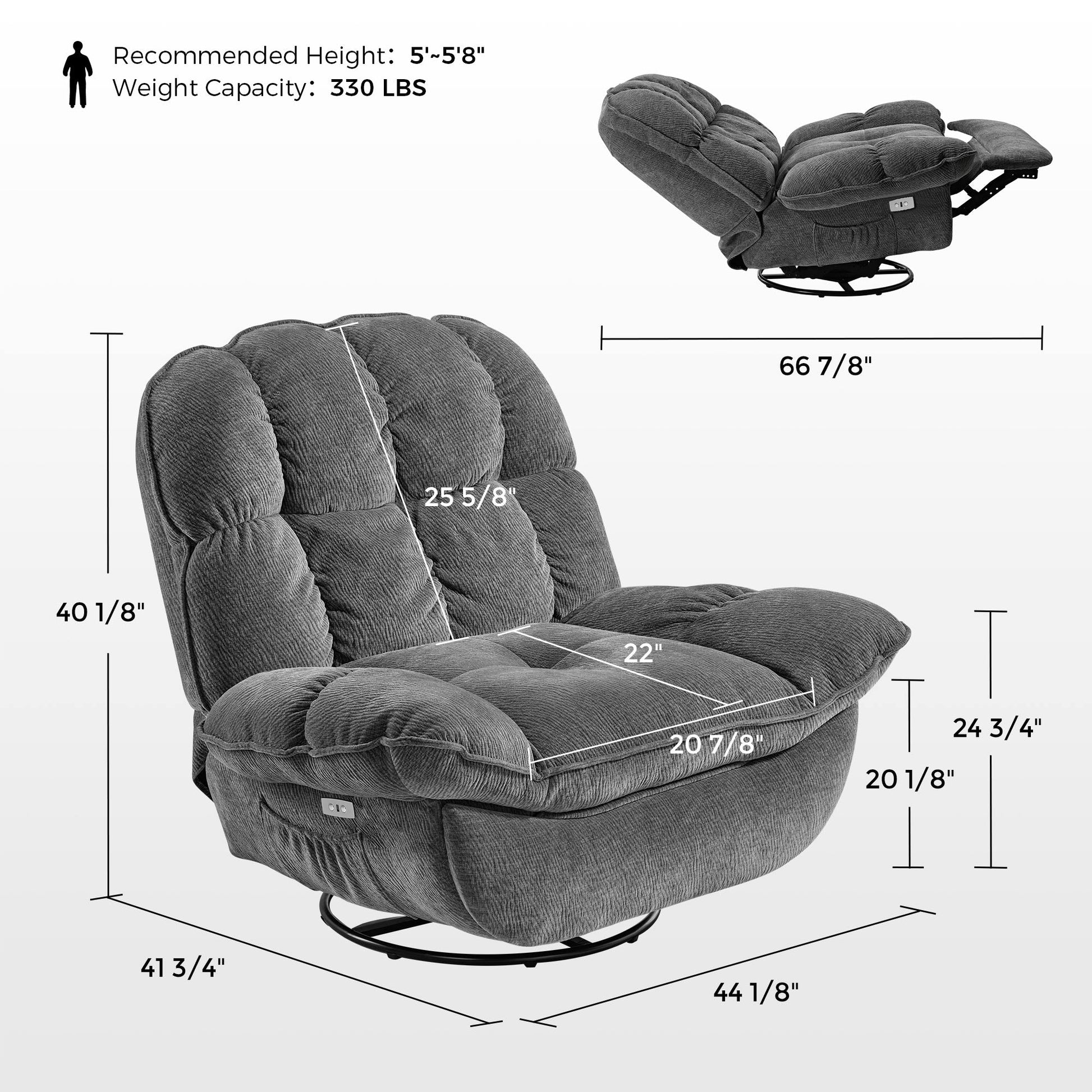 Grayson, Electric Recliner Chair Rocking Swivel with Storage