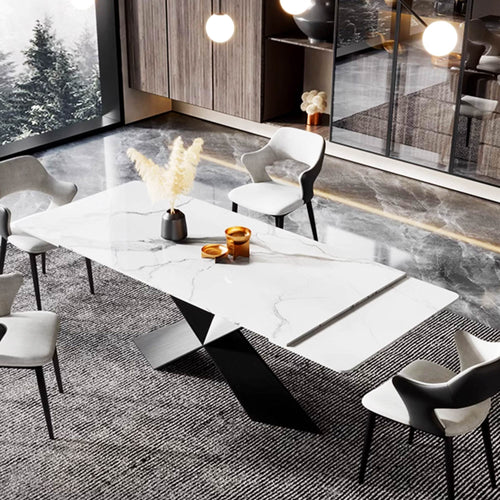 102" Extendable Dining Table with Slate Tabletop, White