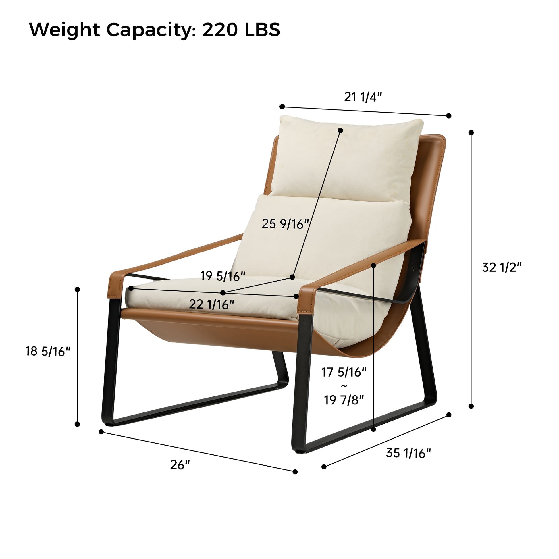 Stitched Saddle Leather Lounge Chair, Brown & White