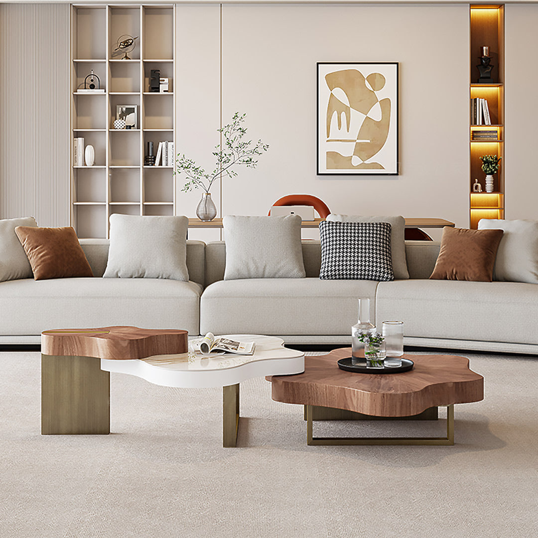 63" Cloud Shape Solid Wood Coffee Table Set